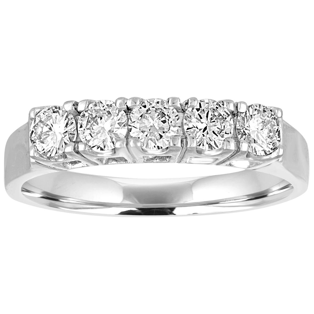 0.57 Carat Diamond Five-Stone Gold Half Band Ring For Sale