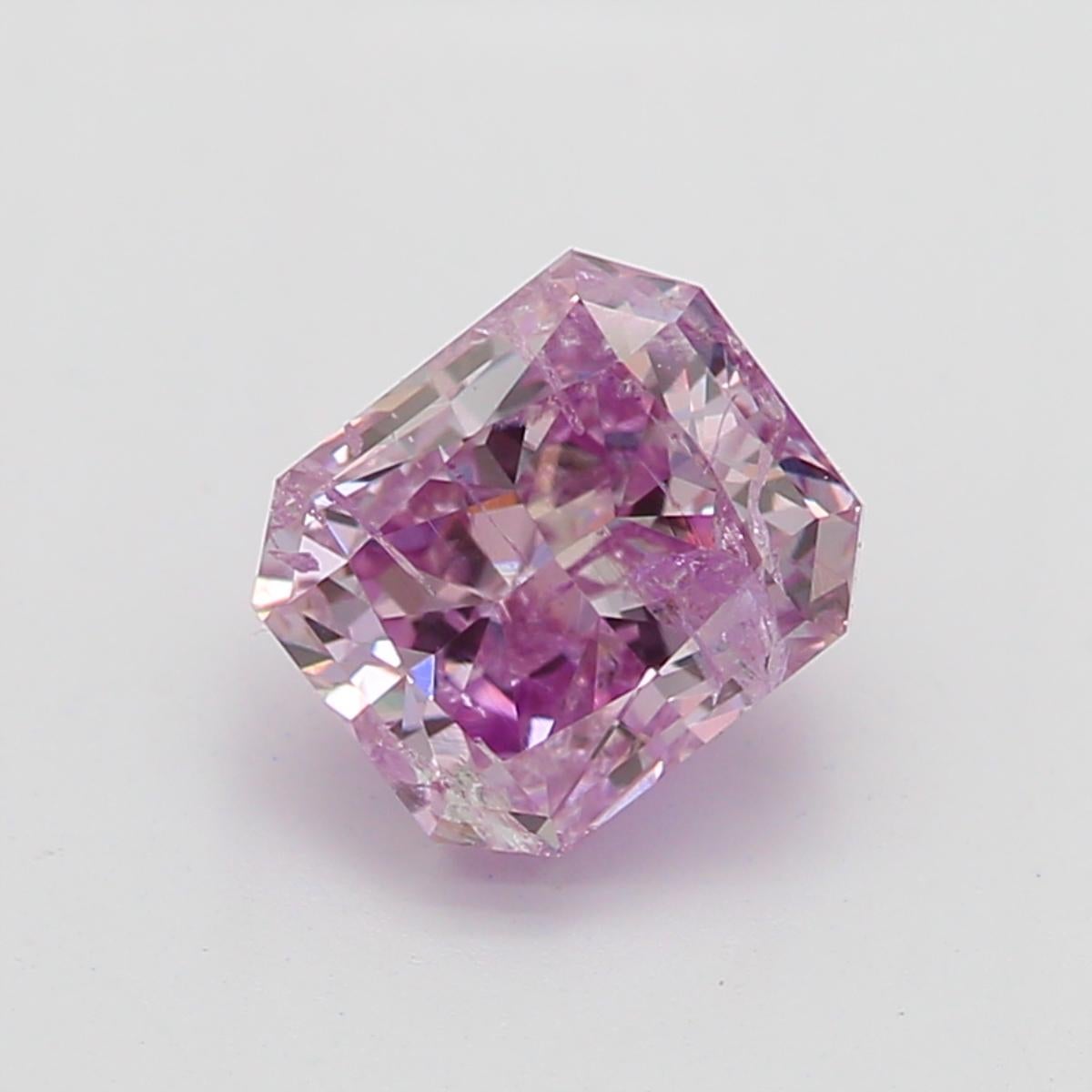 *100% NATURAL FANCY COLOUR DIAMOND*

✪ Diamond Details ✪

➛ Shape: Radiant
➛ Colour Grade: Fancy Purple Pink
➛ Carat: 0.57
➛ Clarity: I2
➛ GIA Certified 

^FEATURES OF THE DIAMOND^

This radiant-cut diamond is a rectangular or square-shaped diamond