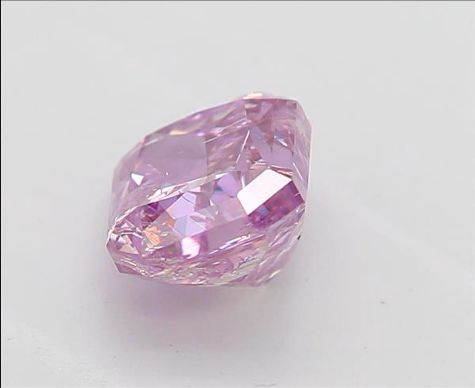 Radiant Cut 0.57 Carat Fancy Purple Pink Radiant cut diamond I2 Clarity GIA Certified For Sale