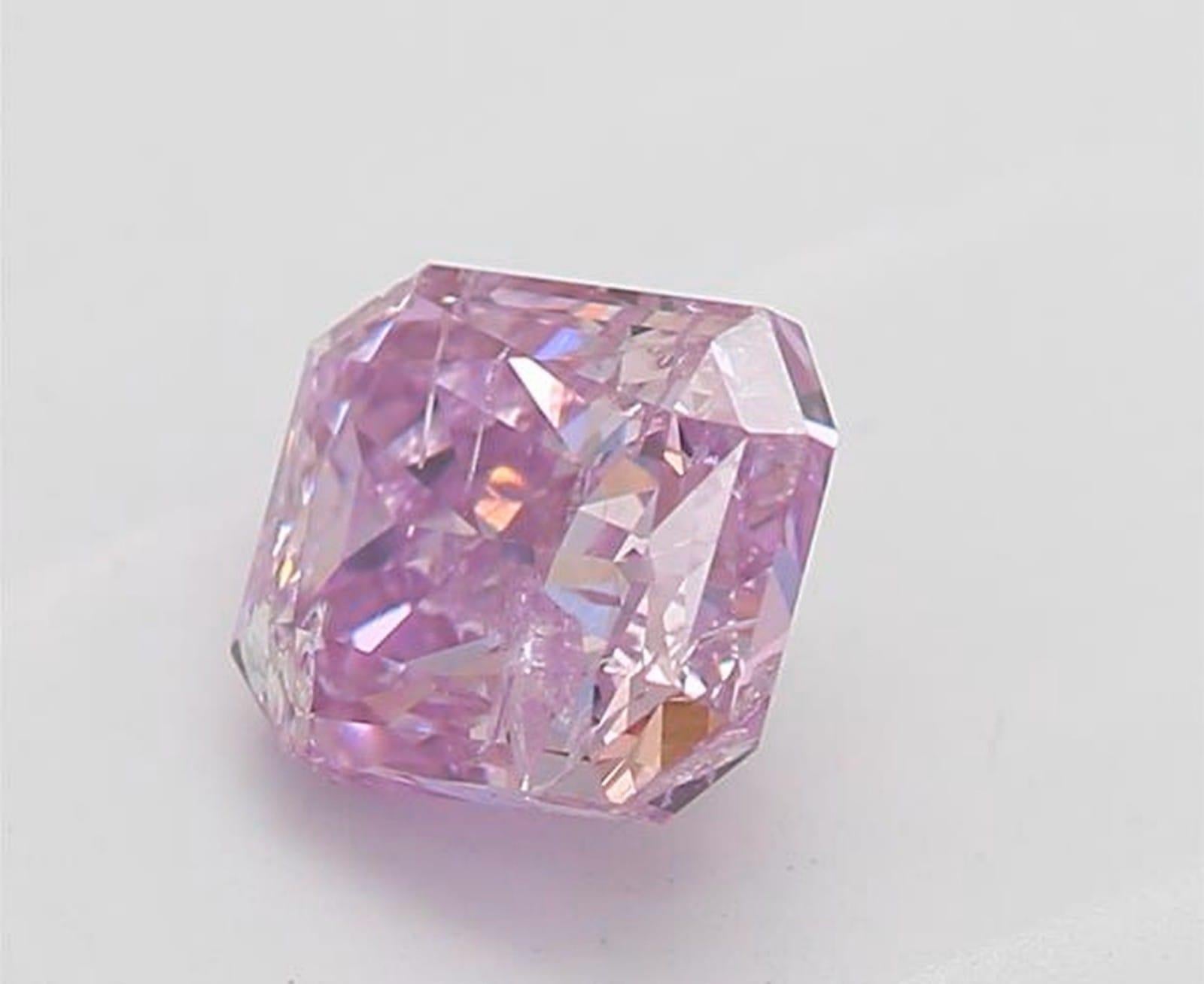 Women's or Men's 0.57 Carat Fancy Purple Pink Radiant cut diamond I2 Clarity GIA Certified For Sale