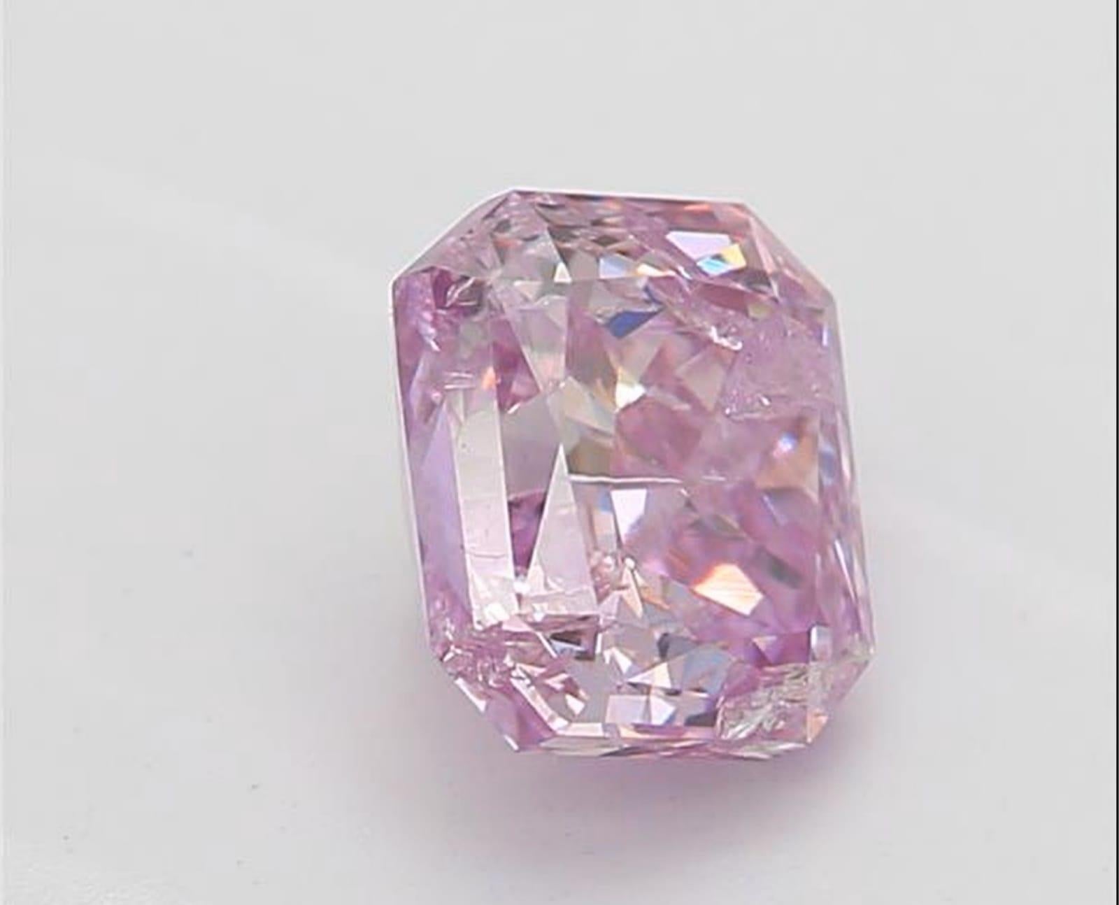 0.57 Carat Fancy Purple Pink Radiant cut diamond I2 Clarity GIA Certified For Sale 1