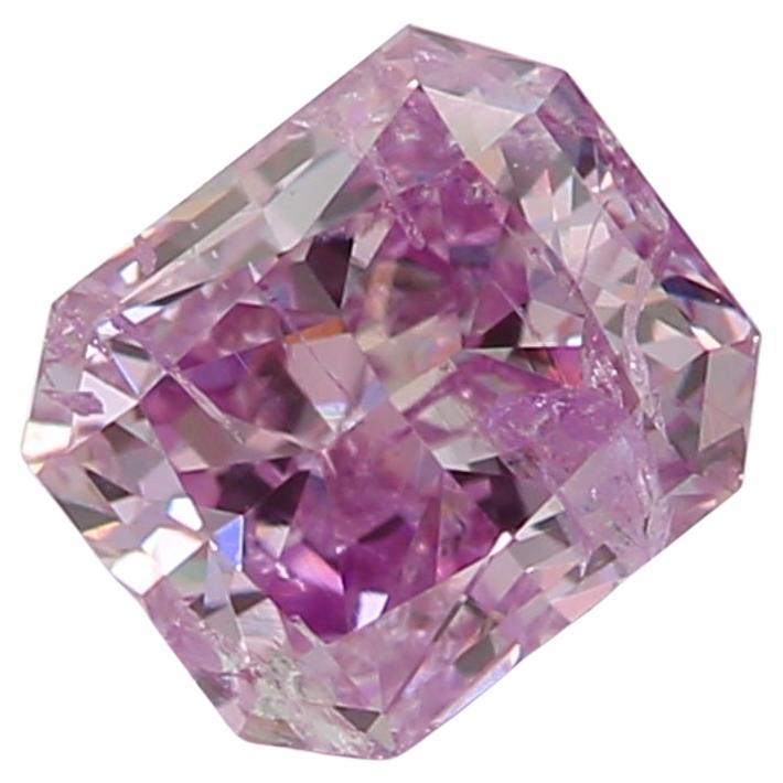 0.57 Carat Fancy Purple Pink Radiant cut diamond I2 Clarity GIA Certified For Sale