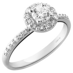 Halo Solitaire 0.57 Carat in 18Kt White Gold Diamond Ring 