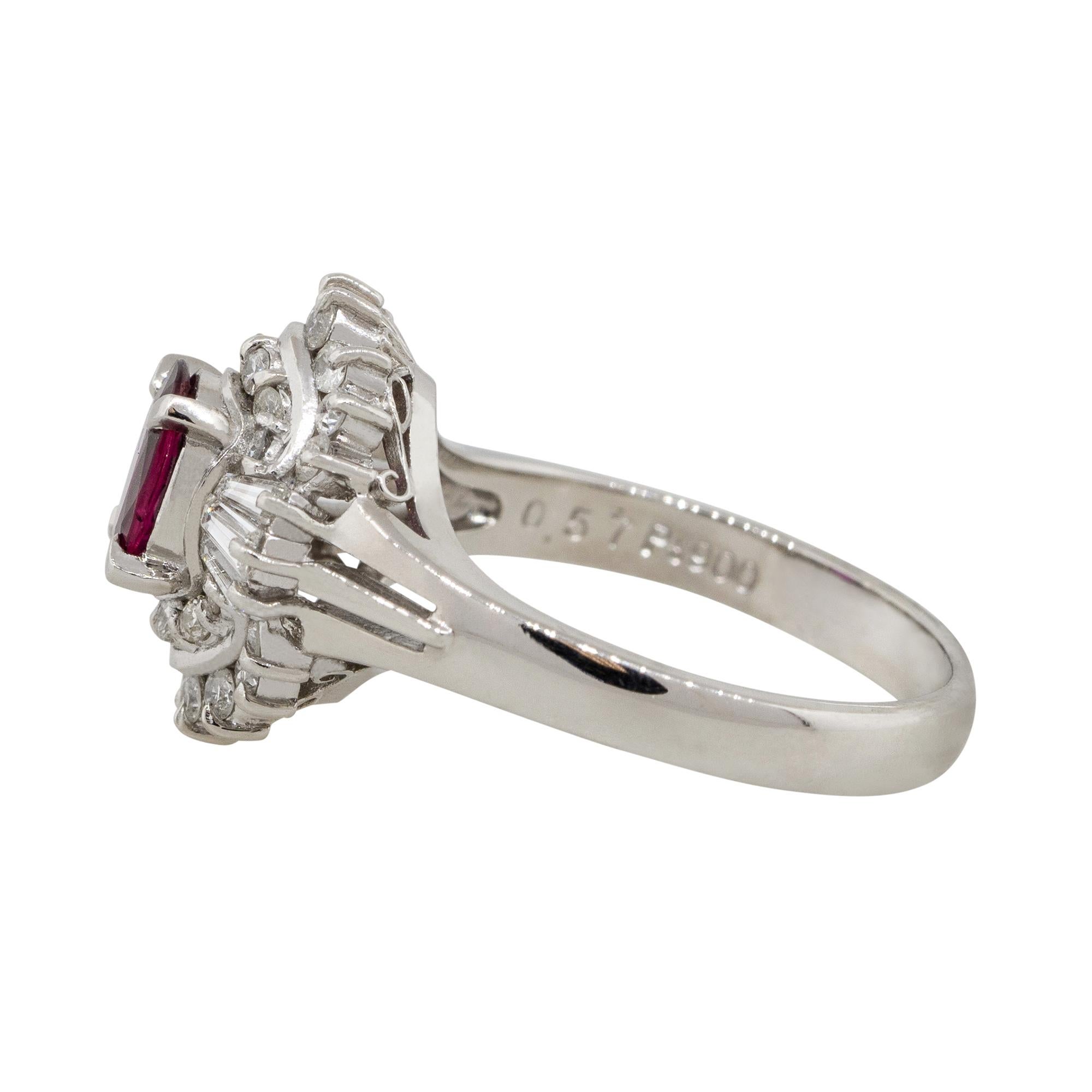 Oval Cut 0.57 Carat Oval Ruby Center Diamond Cocktail Ring Platinum in Stock For Sale