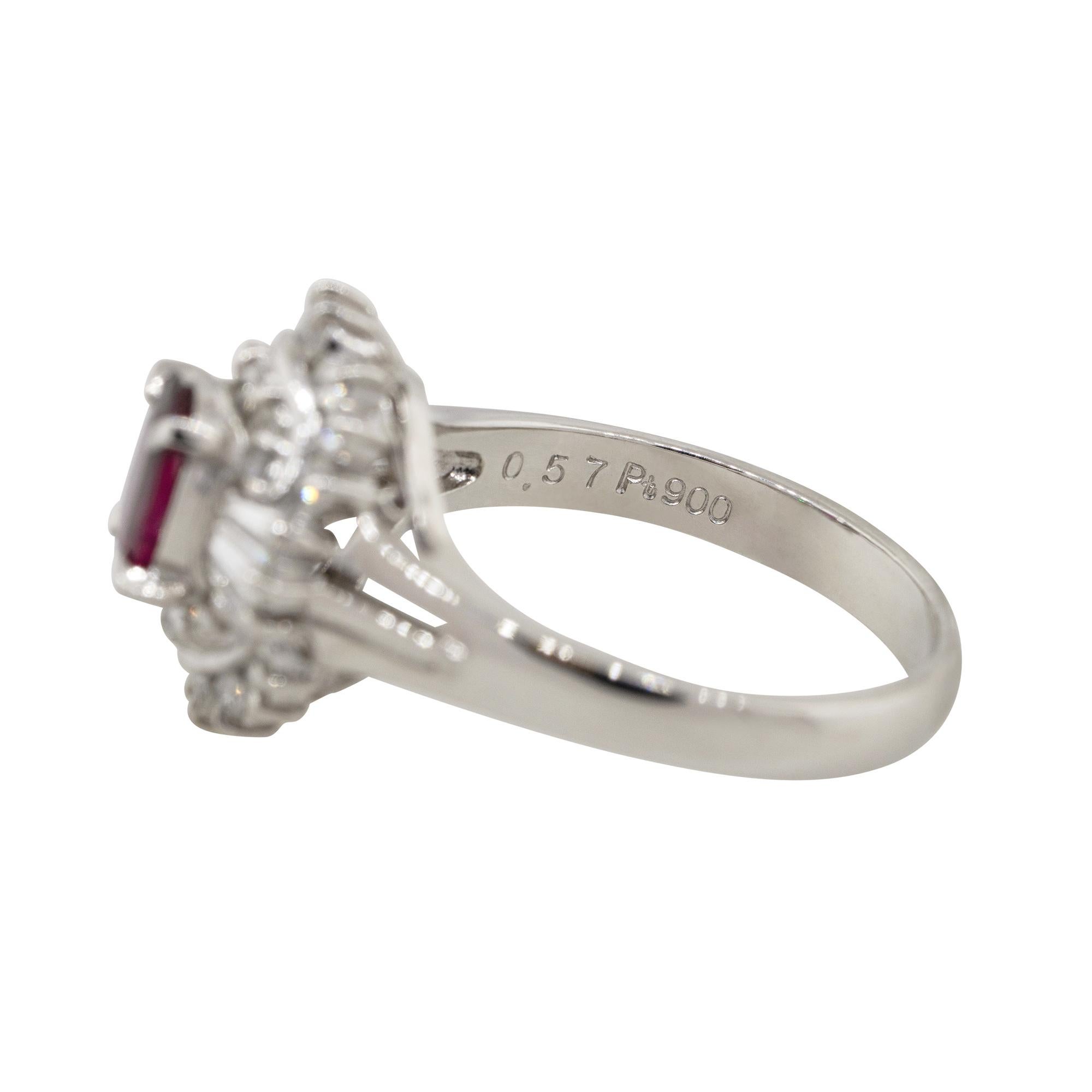 0.57 Carat Oval Ruby Center Diamond Cocktail Ring Platinum in Stock In New Condition For Sale In Boca Raton, FL