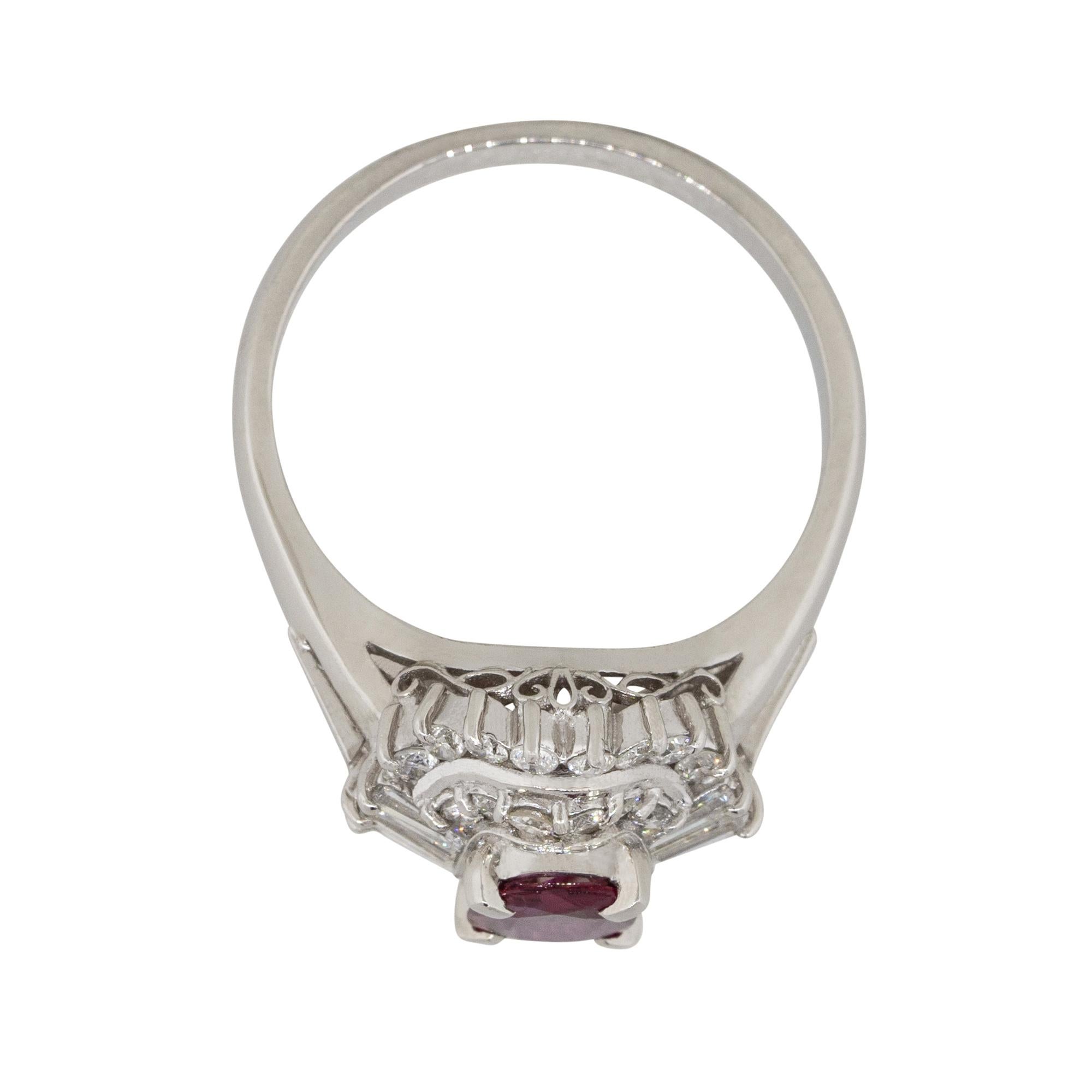 0.57 Carat Oval Ruby Center Diamond Cocktail Ring Platinum in Stock For Sale 1