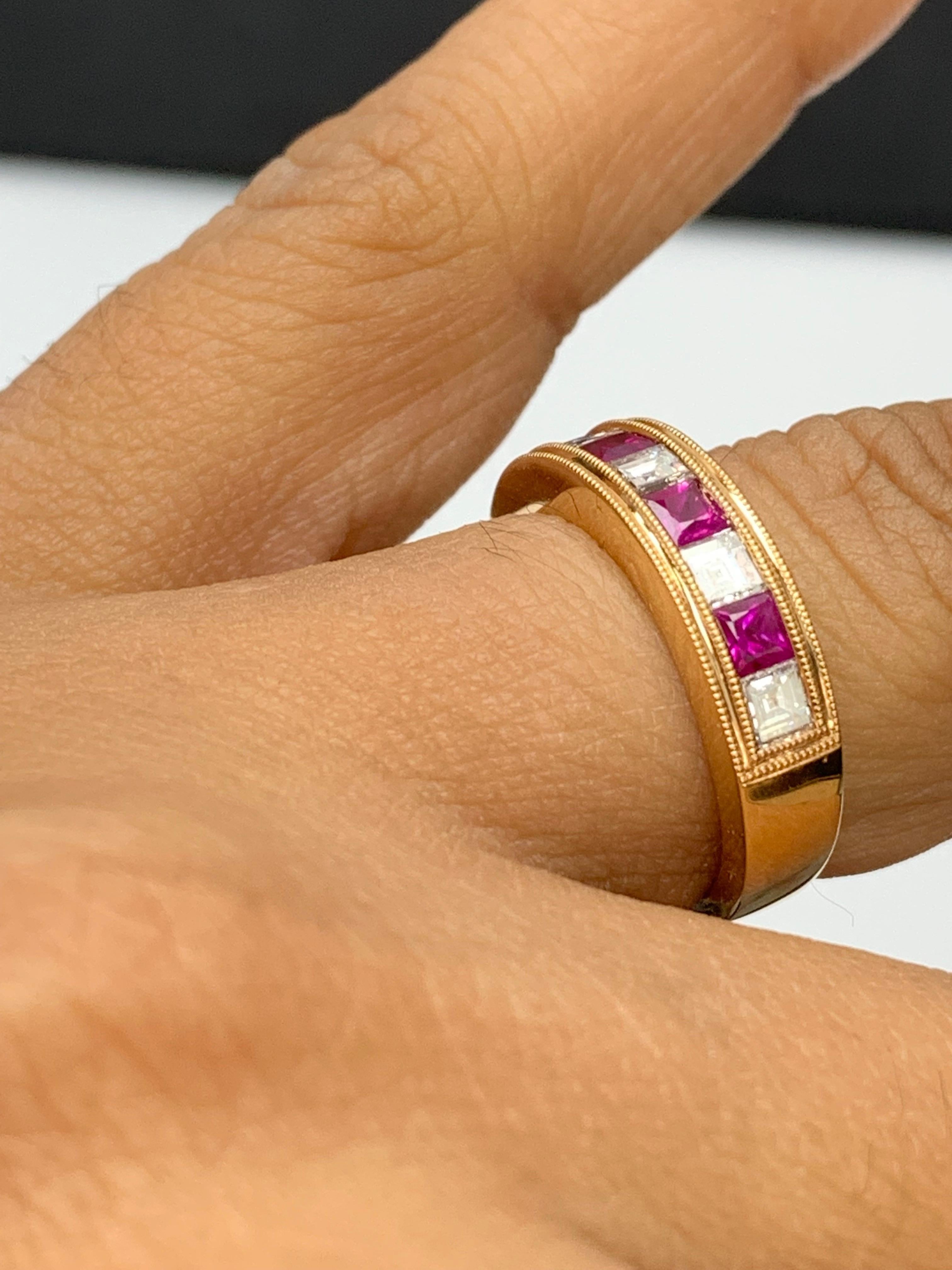 Bracelet en or rose 18 carats avec diamants et rubis taille princesse de 0,57 carat en vente 4