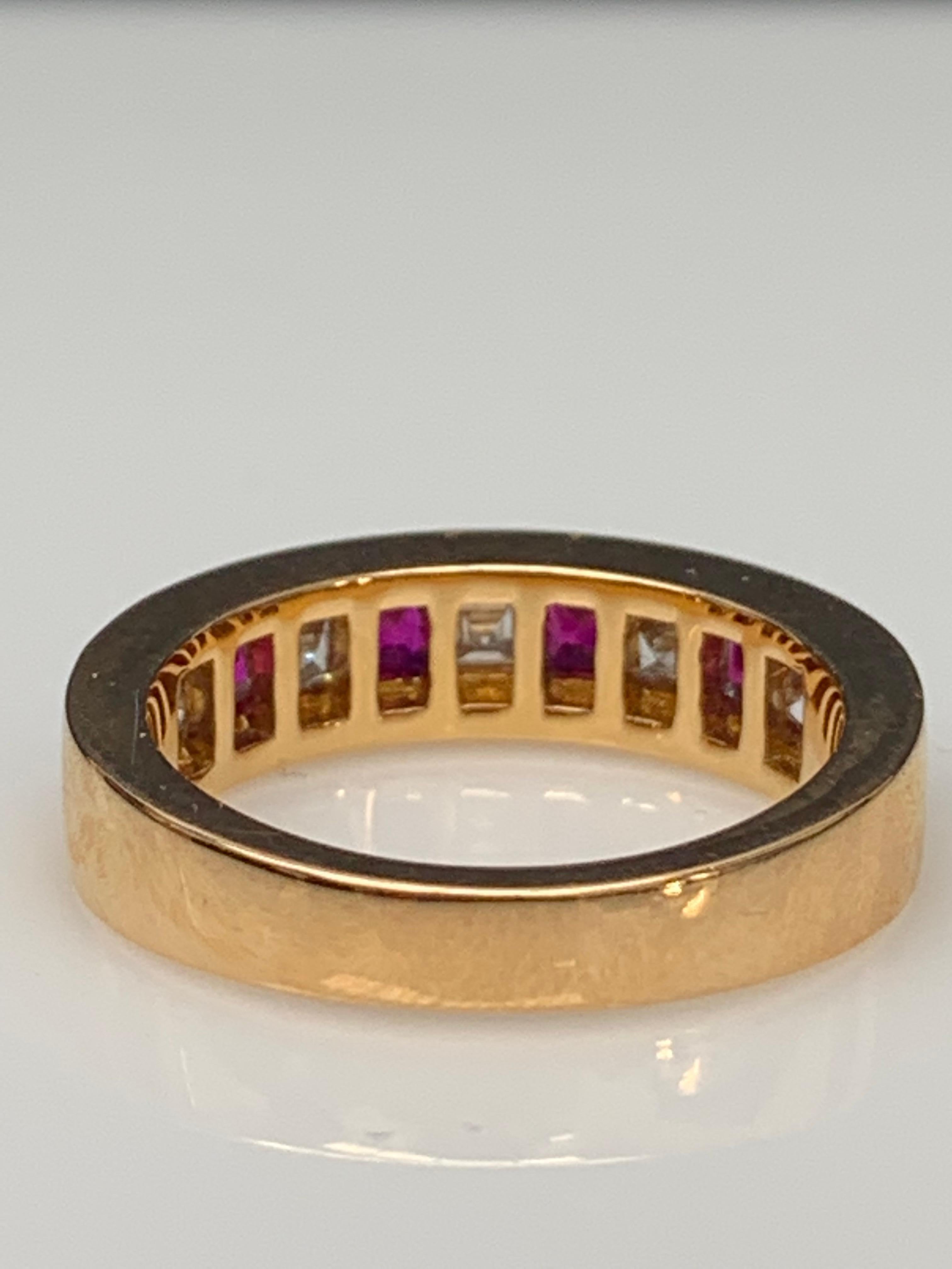 0.57 Carat Princess Cut Ruby and Diamond Band in 18K Rose Gold In New Condition For Sale In NEW YORK, NY