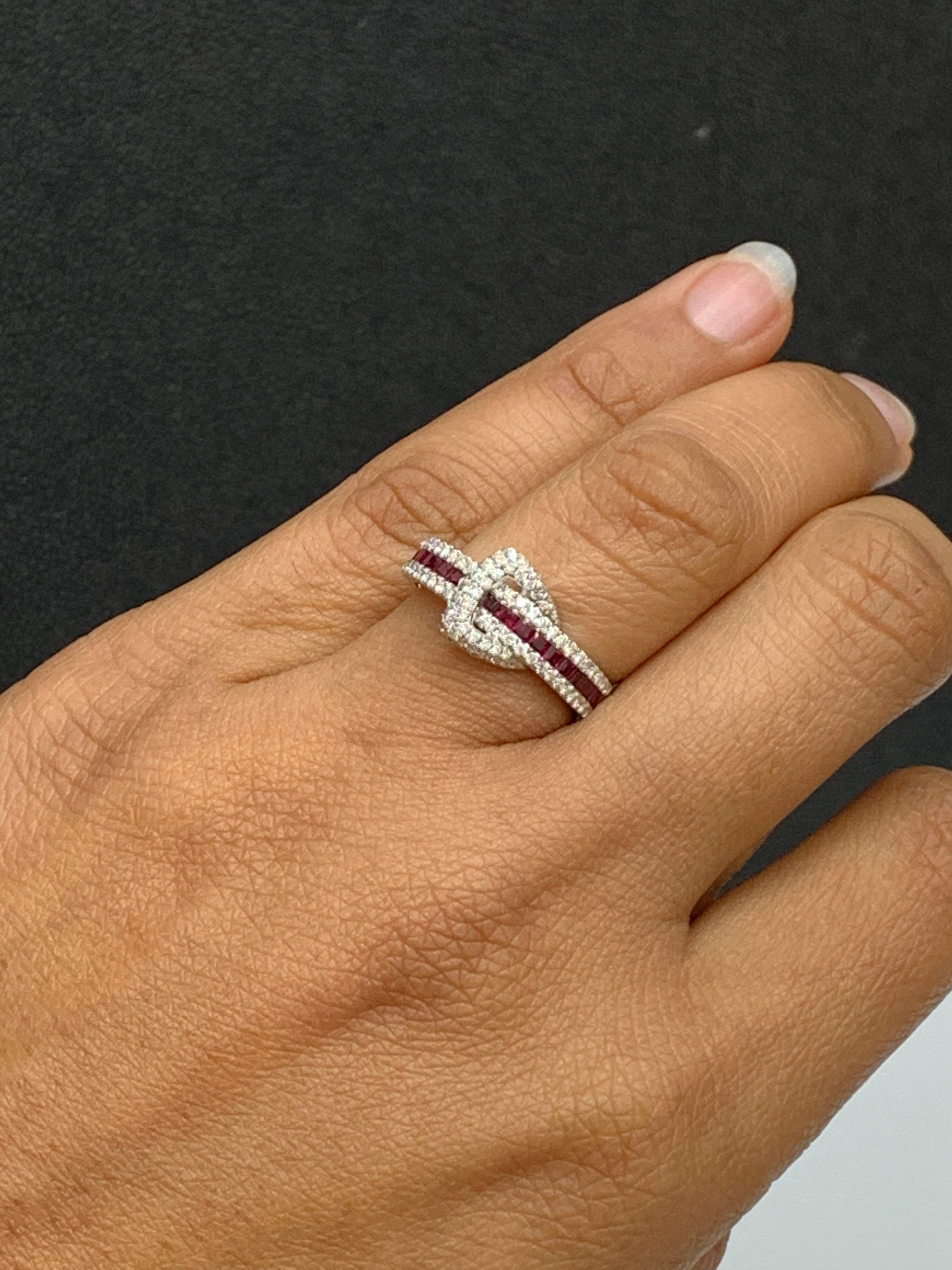 0.57 Carat Princess Cut Ruby and Diamond Band in 18K White Gold For Sale 7