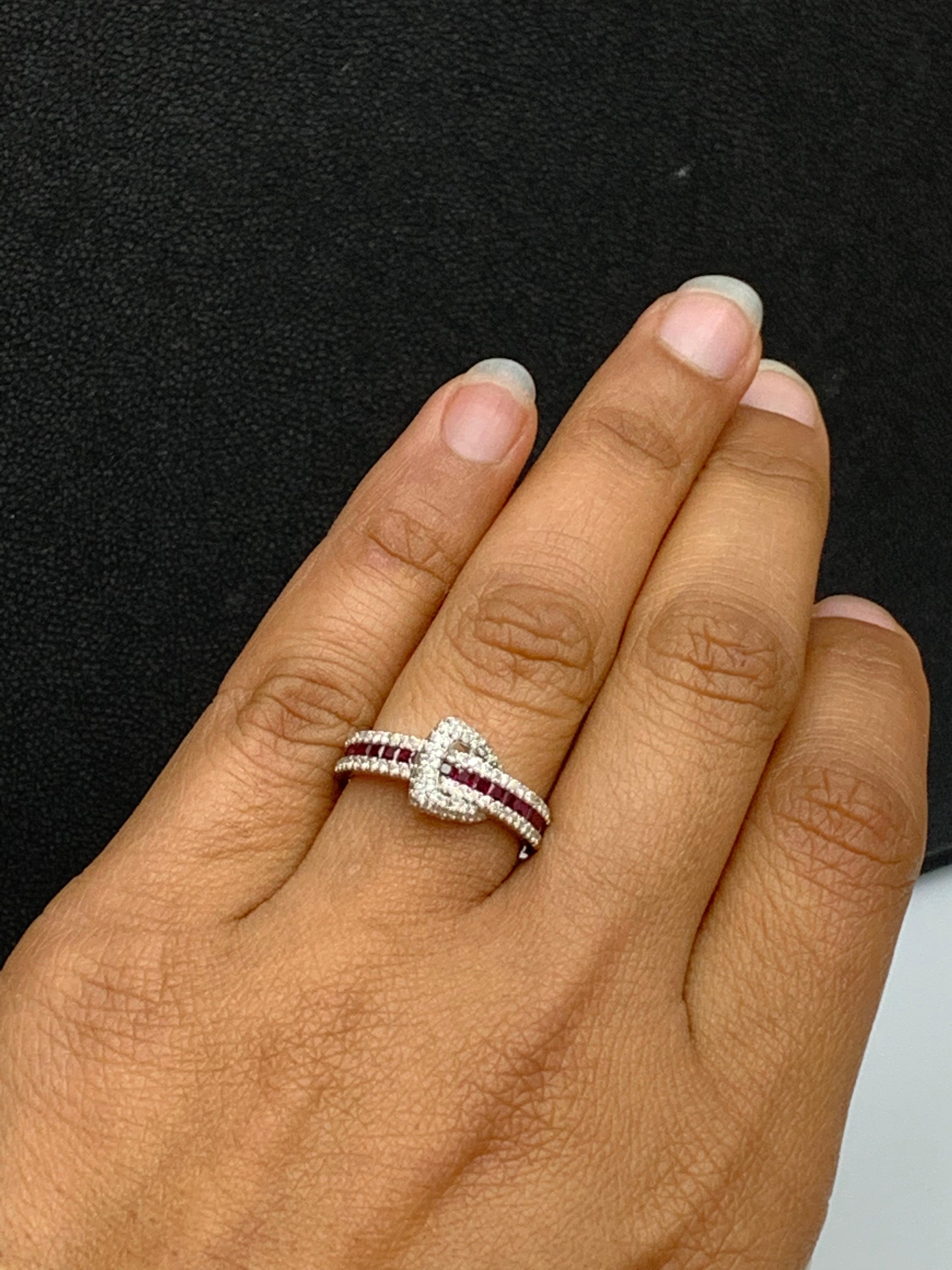 0.57 Carat Princess Cut Ruby and Diamond Band in 18K White Gold For Sale 9