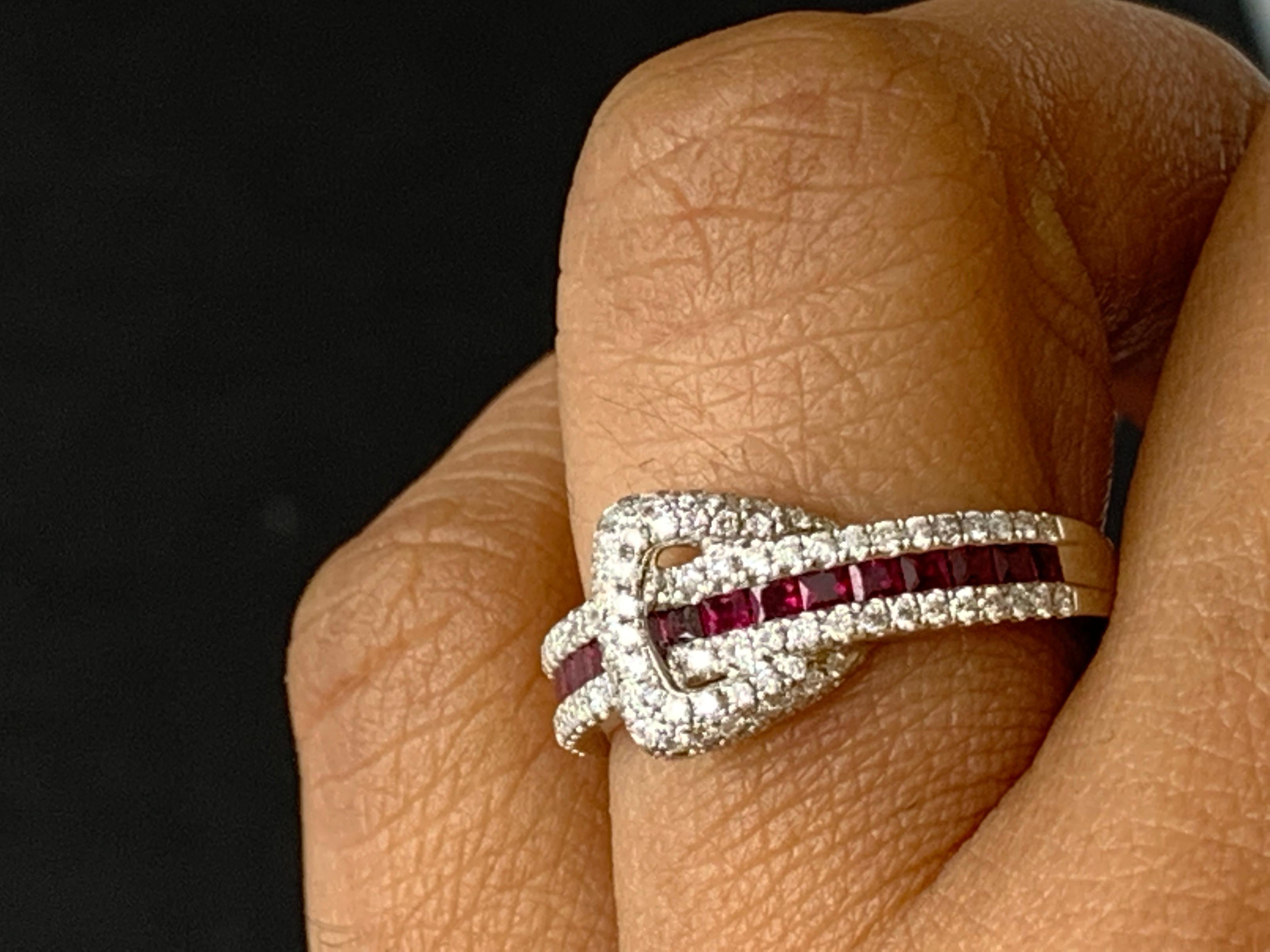 0.57 Carat Princess Cut Ruby and Diamond Band in 18K White Gold For Sale 10
