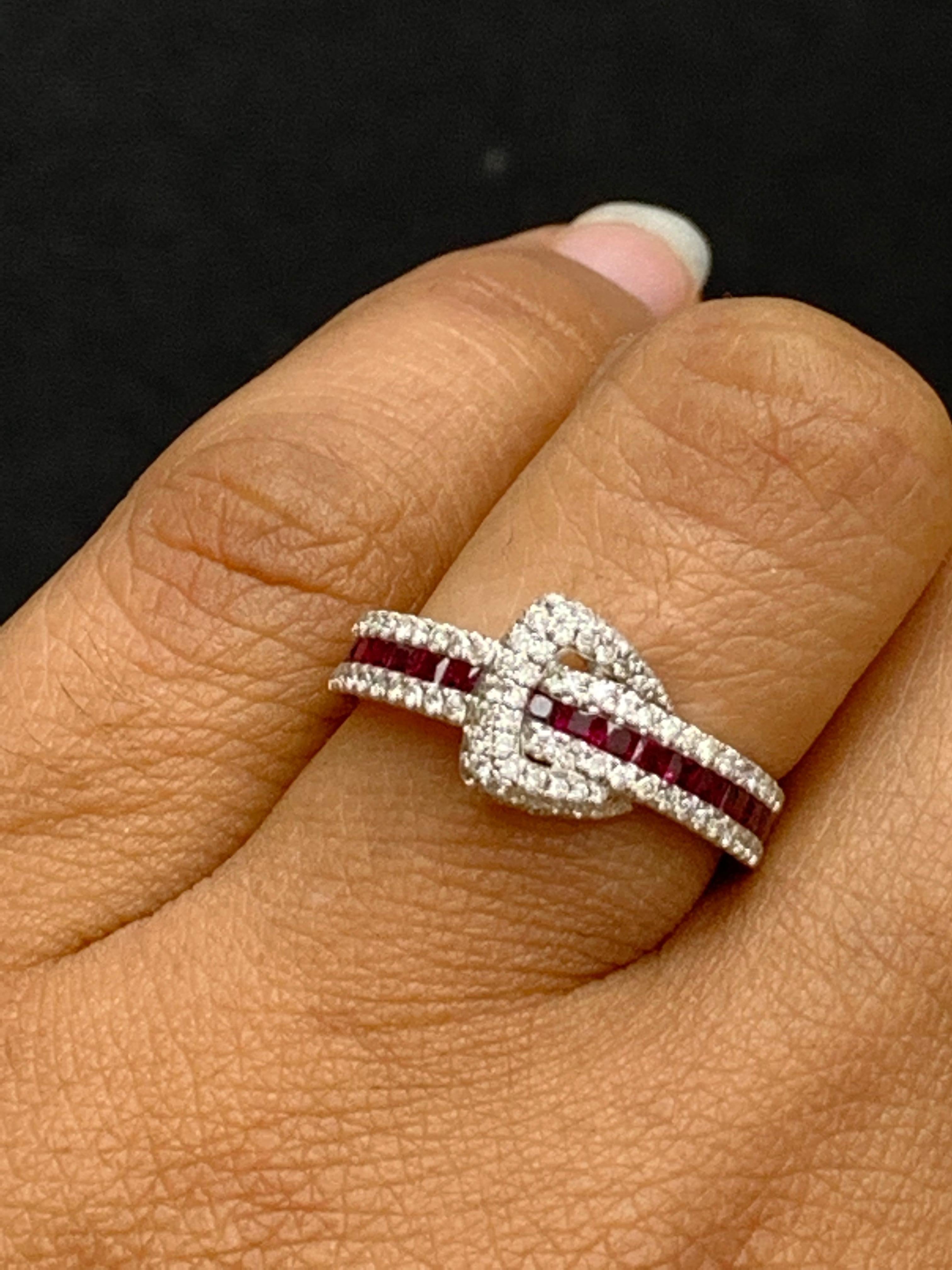 0.57 Carat Princess Cut Ruby and Diamond Band in 18K White Gold For Sale 11