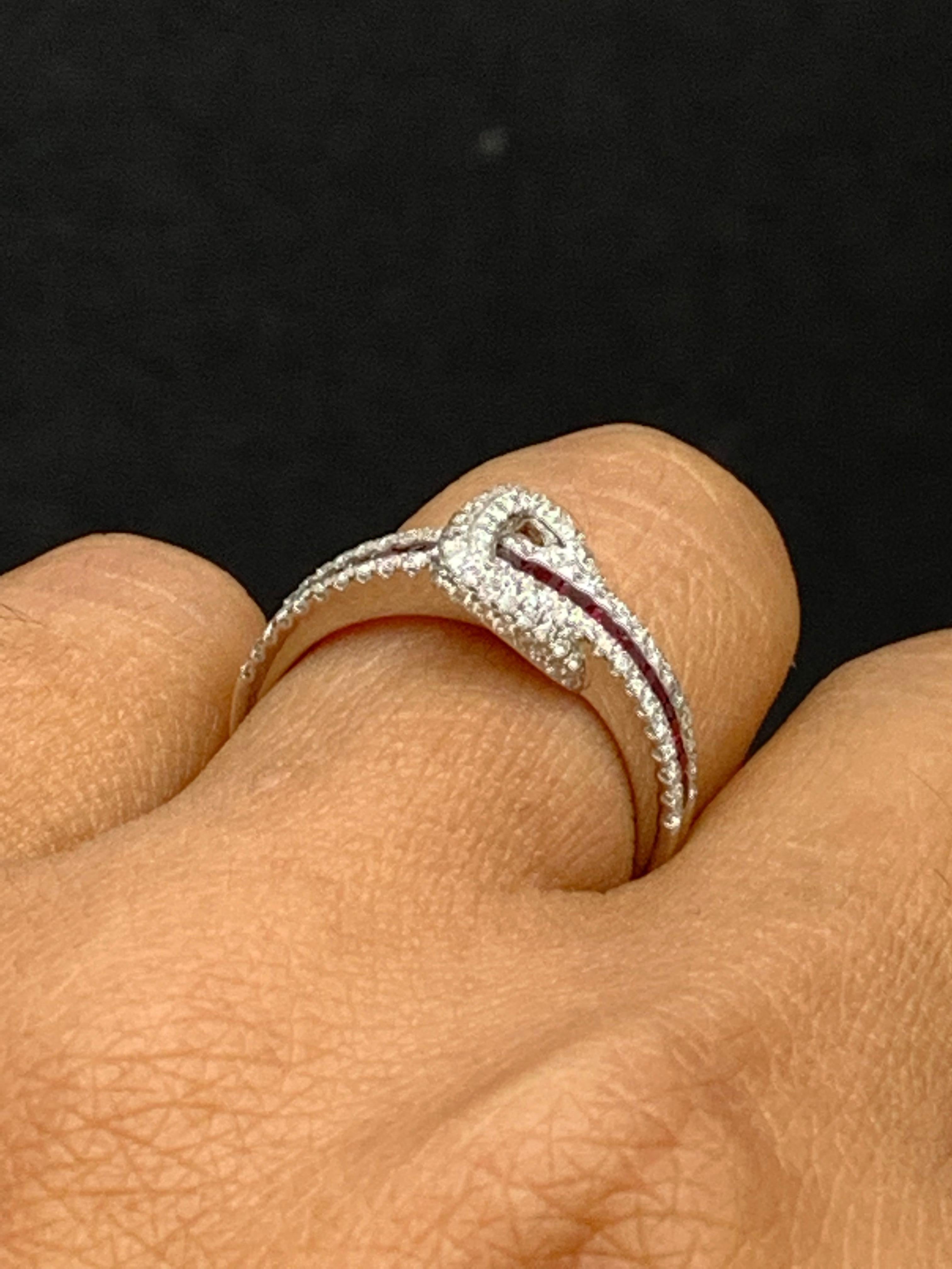 0.57 Carat Princess Cut Ruby and Diamond Band in 18K White Gold For Sale 12