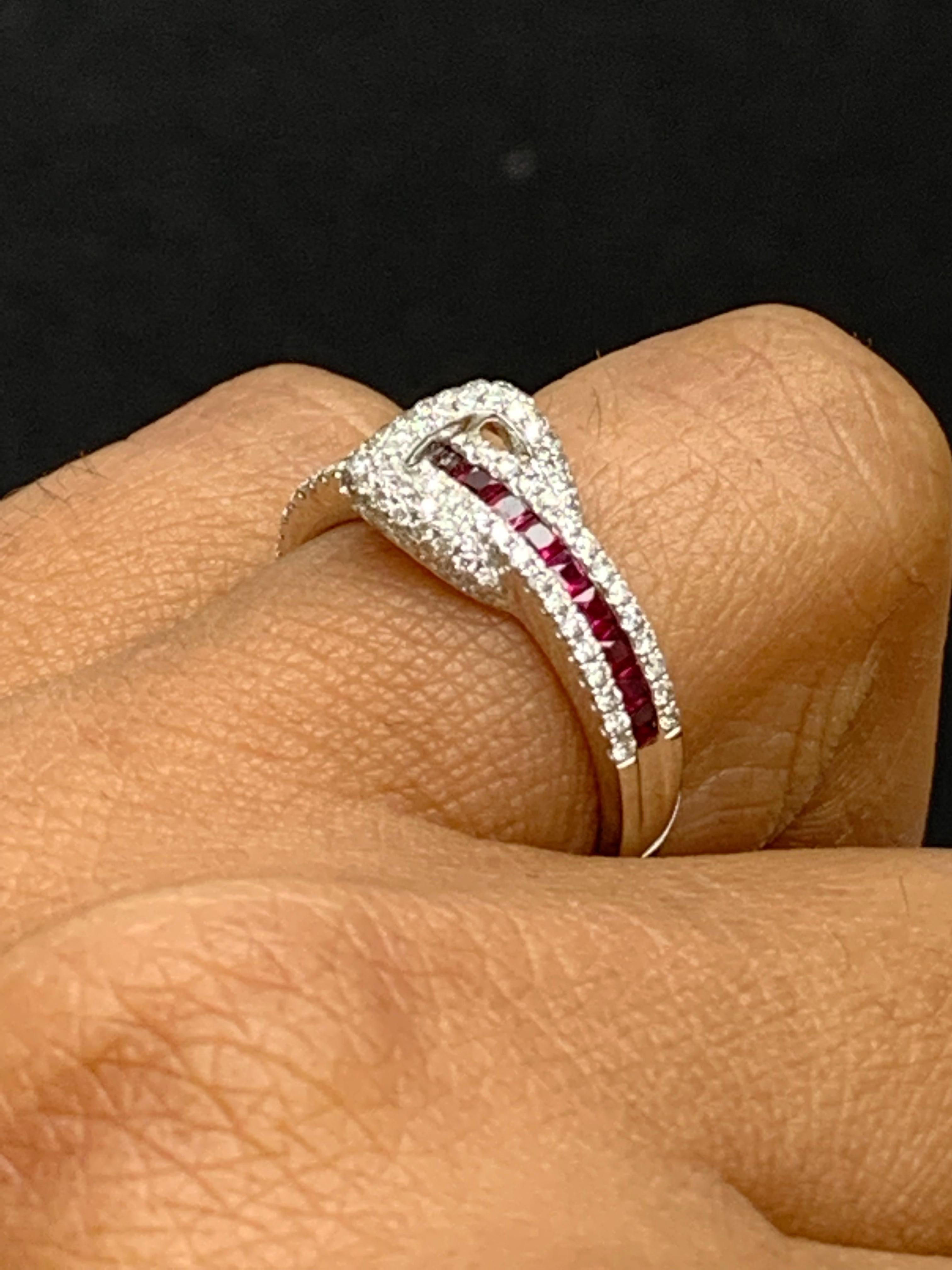 0.57 Carat Princess Cut Ruby and Diamond Band in 18K White Gold For Sale 13