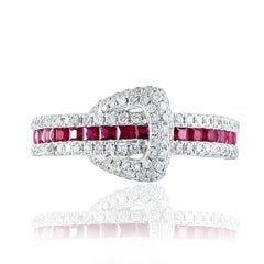 0.57 Carat Princess Cut Ruby and Diamond Band in 18K White Gold