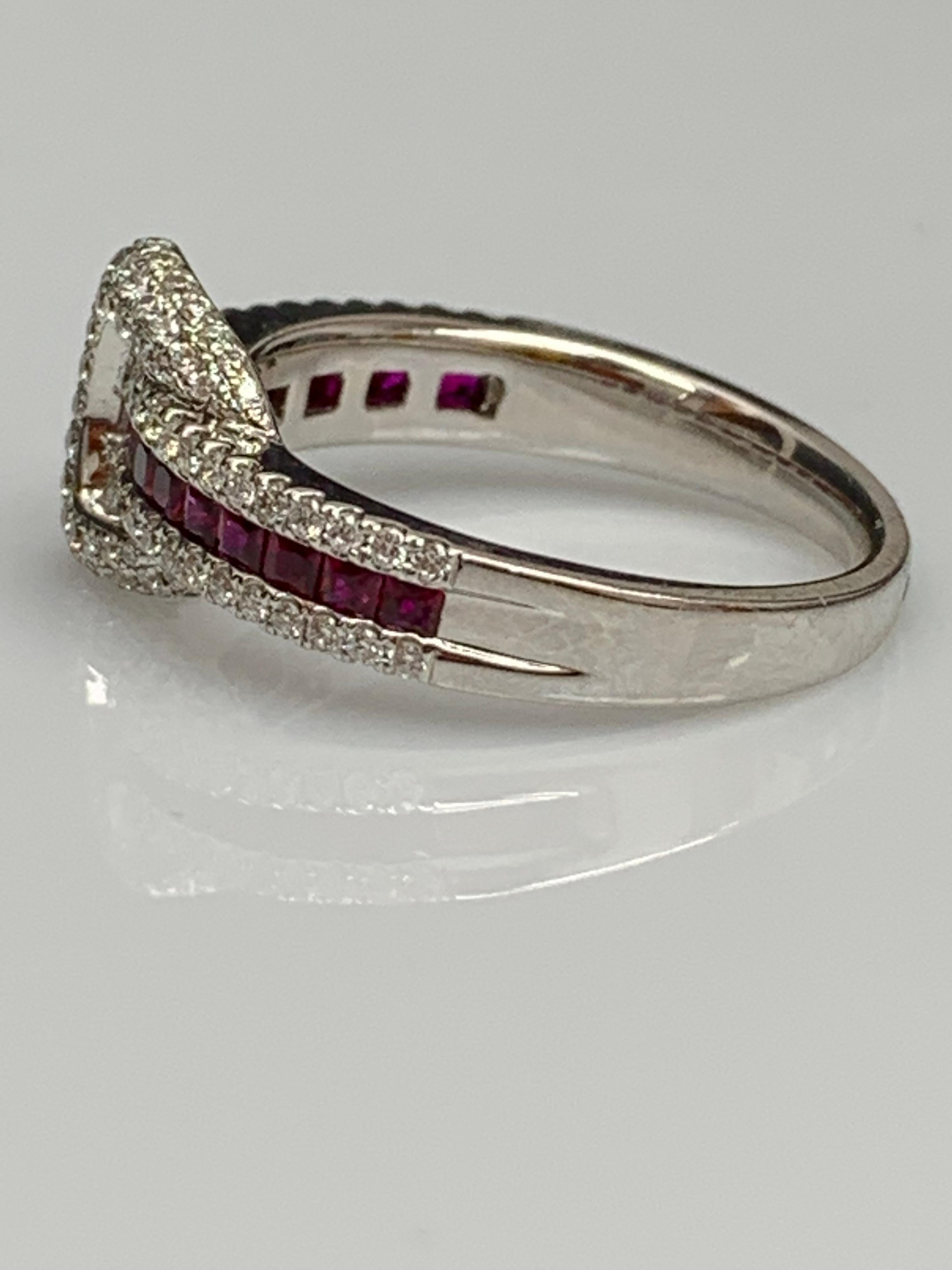 Contemporary 0.57 Carat Princess Cut Ruby and Diamond Band in 18K White Gold For Sale