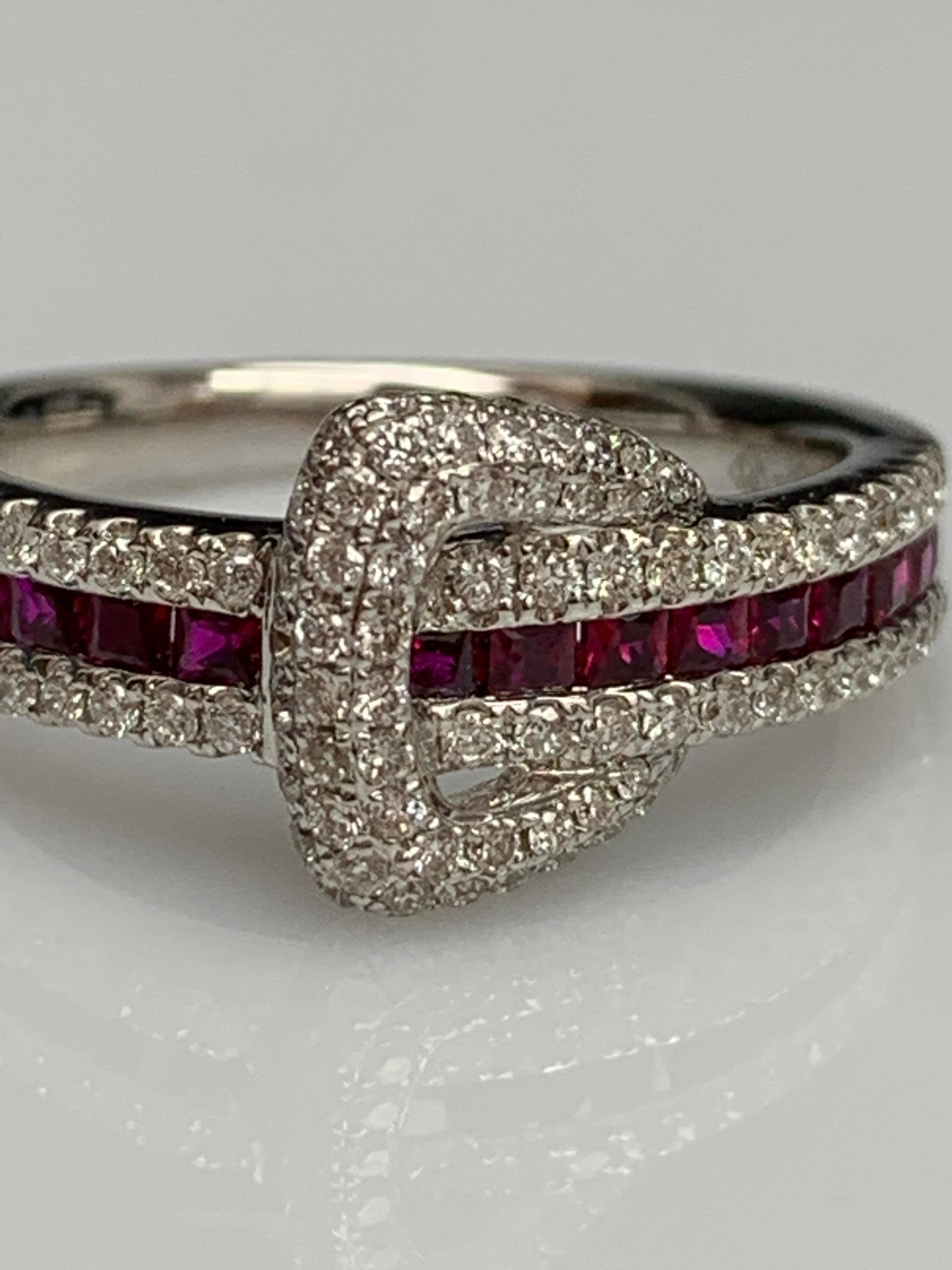 0.57 Carat Princess Cut Ruby and Diamond Band in 18K White Gold For Sale 2