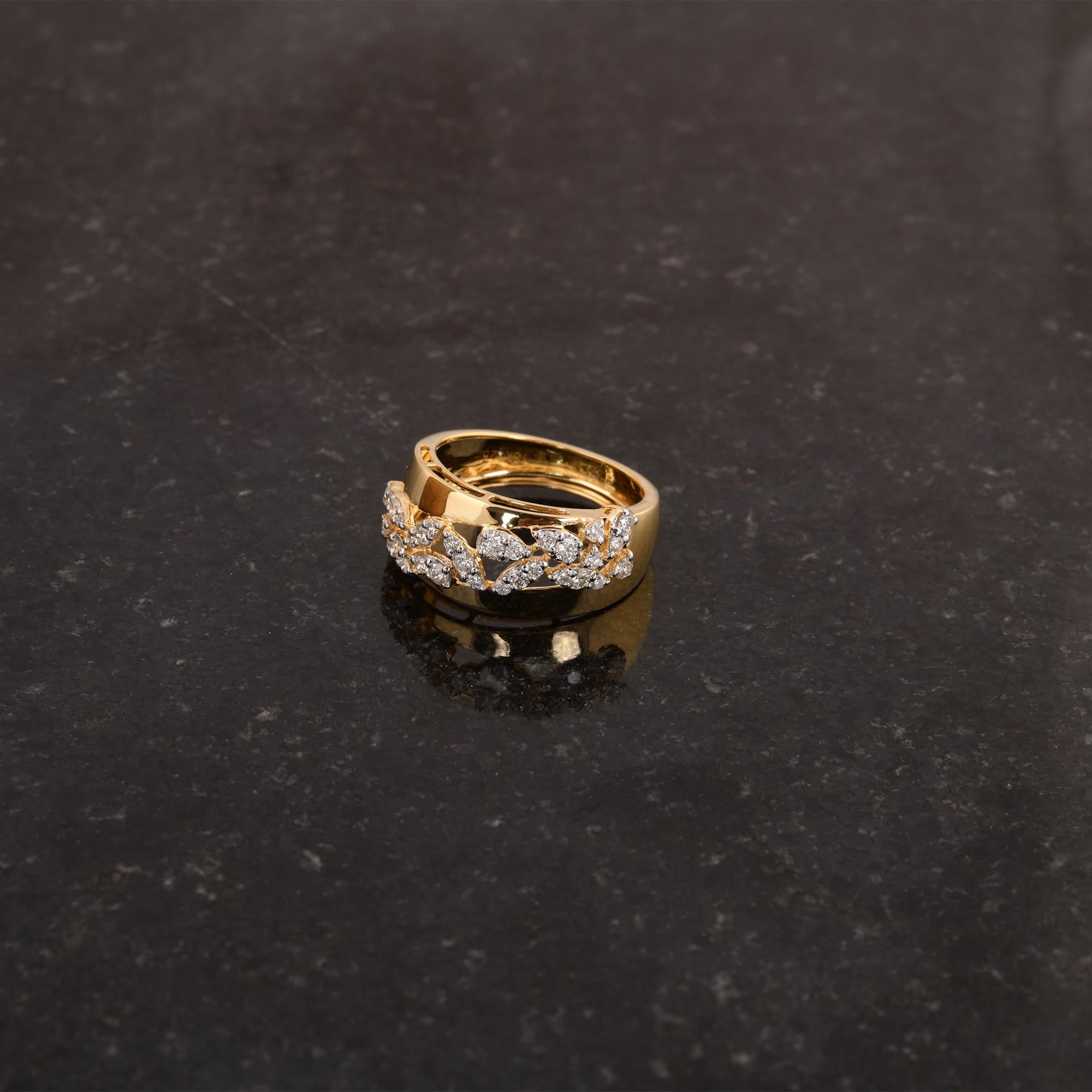 Modern 0.57 Carat Round Diamond Dome Ring 18 Karat White Yellow Gold Two Tone Jewelry For Sale