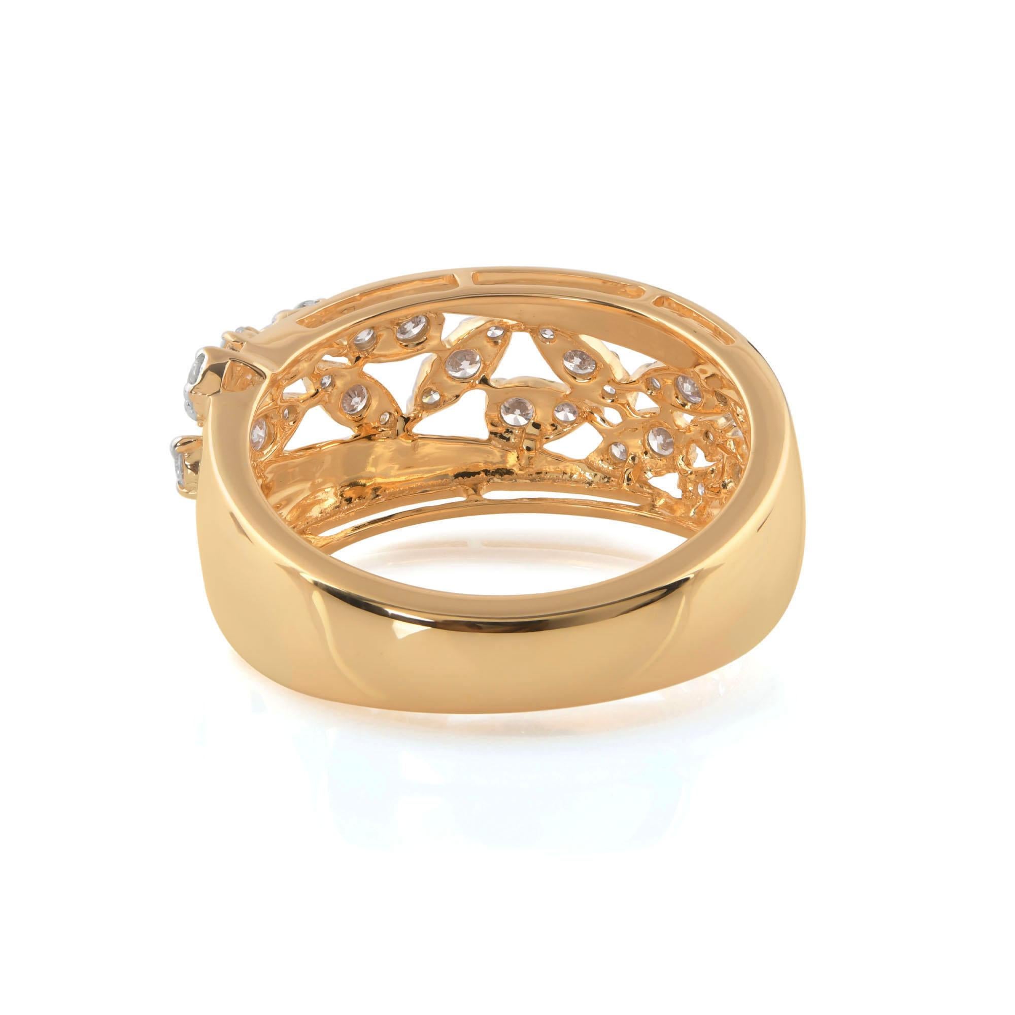 Women's 0.57 Carat Round Diamond Dome Ring 18 Karat White Yellow Gold Two Tone Jewelry For Sale