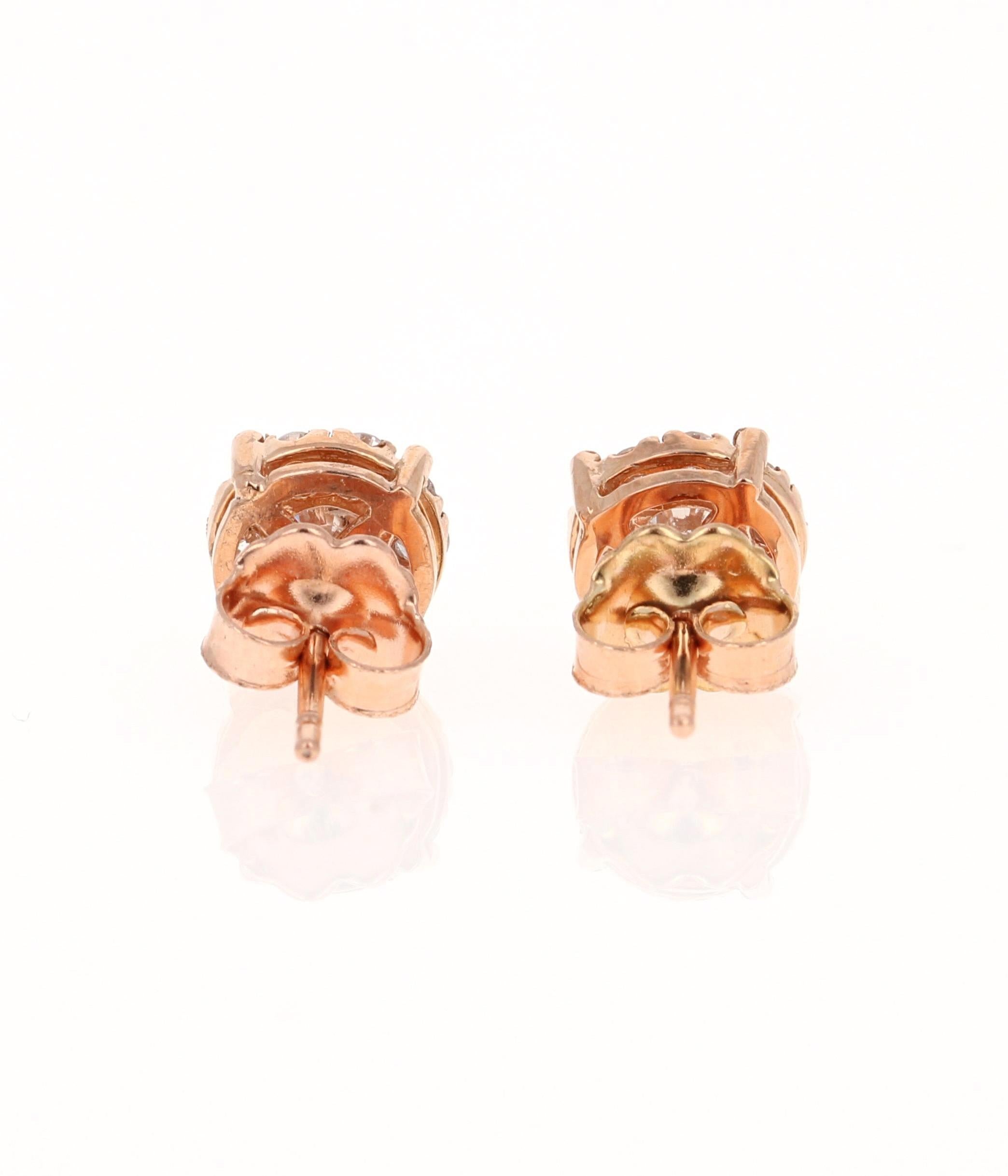 Contemporain Clous d'oreilles en or rose 14 carats avec diamants ronds invisibles 0,57 carat en vente