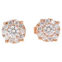 Clous d'oreilles en or rose 14 carats avec diamants ronds invisibles 0,57 carat