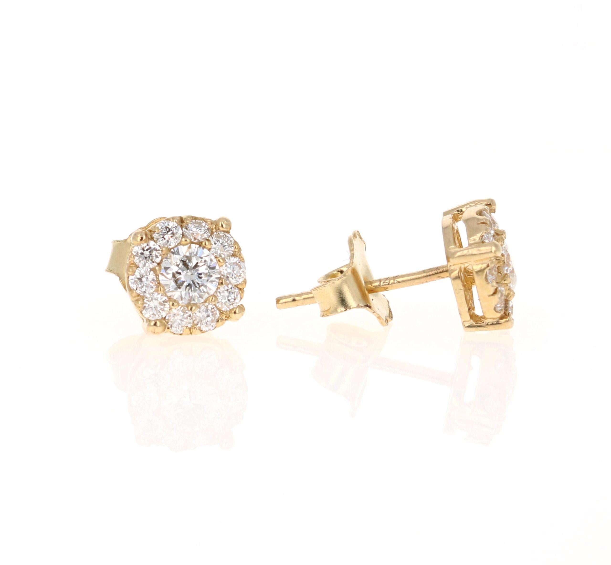 Contemporary 0.57 Carat Round Invisible 14 Karat Yellow Gold Stud Earrings