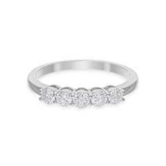 0,57 Karat SI Reinheit HI Farbe Runder Diamant 5 Stone 14 Karat Weißgold Ring