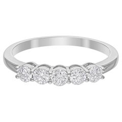 0.57 Carat SI Clarity HI Color Round Diamond 5 Stone 18 Karat White Gold Ring