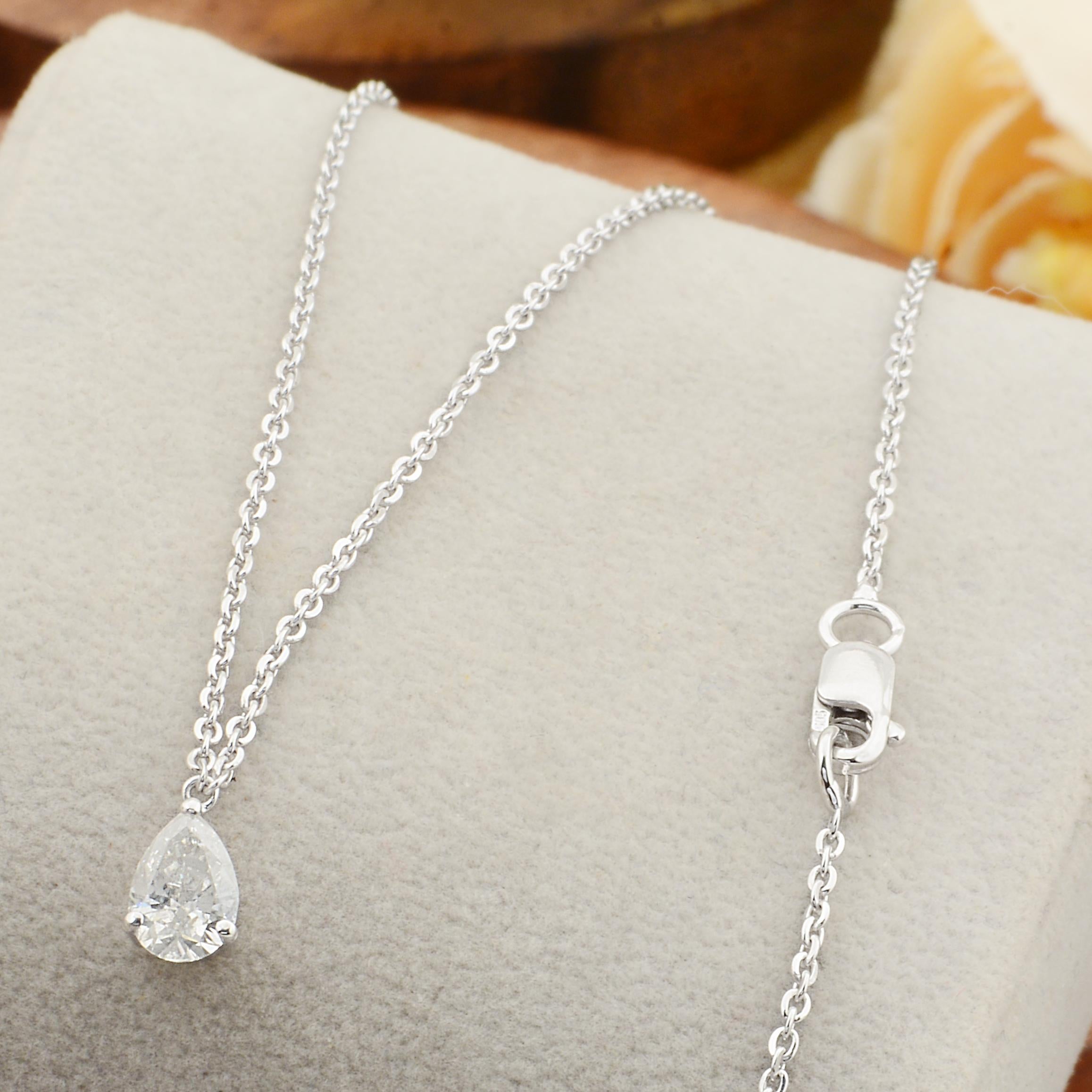 Modern 0.57 Carat SI/HI Diamond Pear Shape Charm Pendant Necklace 14 Karat White Gold For Sale
