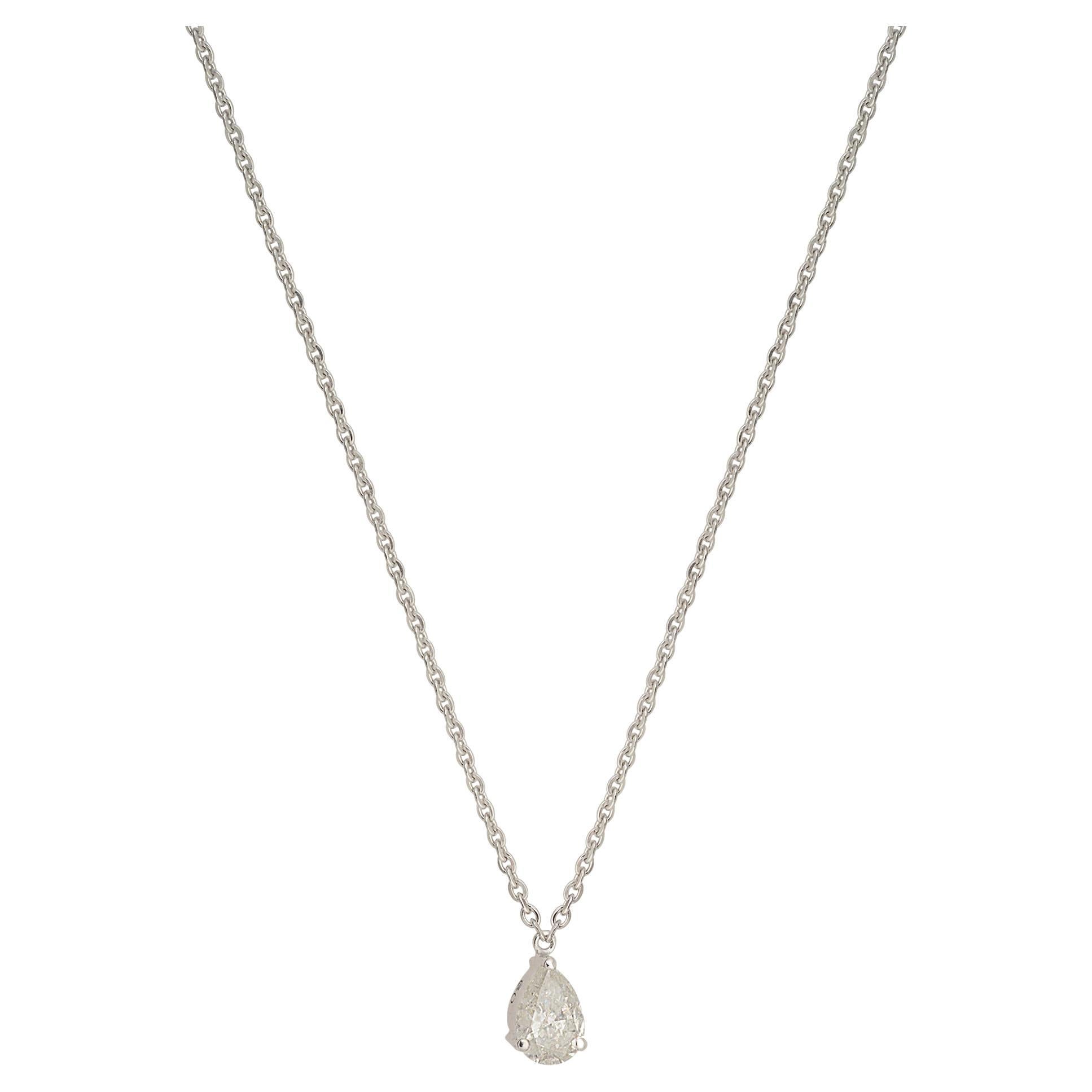 0.57 Carat SI/HI Diamond Pear Shape Charm Pendant Necklace 14 Karat White Gold For Sale