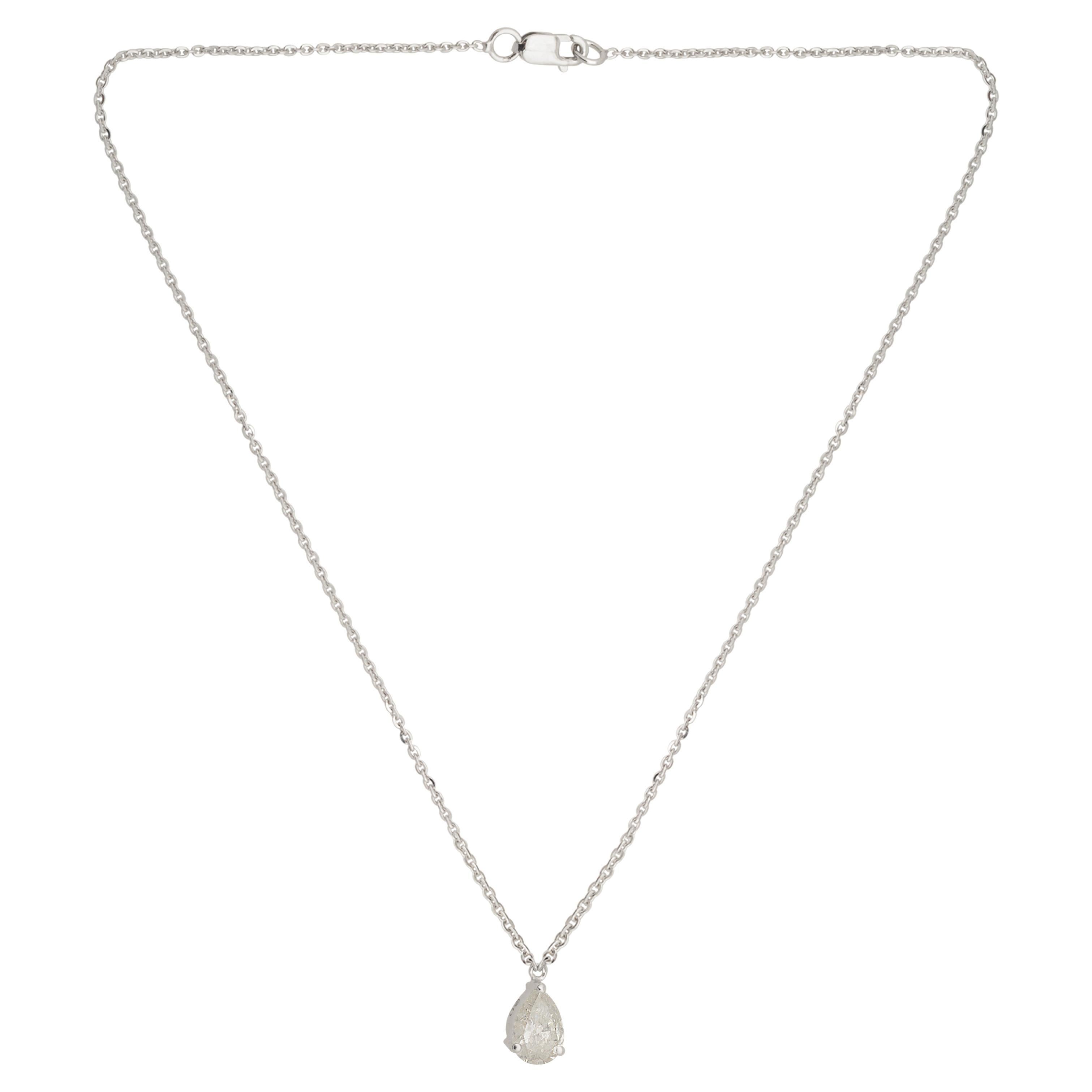 0.57 Carat SI/HI Diamond Pear Shape Charm Pendant Necklace 14 Karat White Gold For Sale