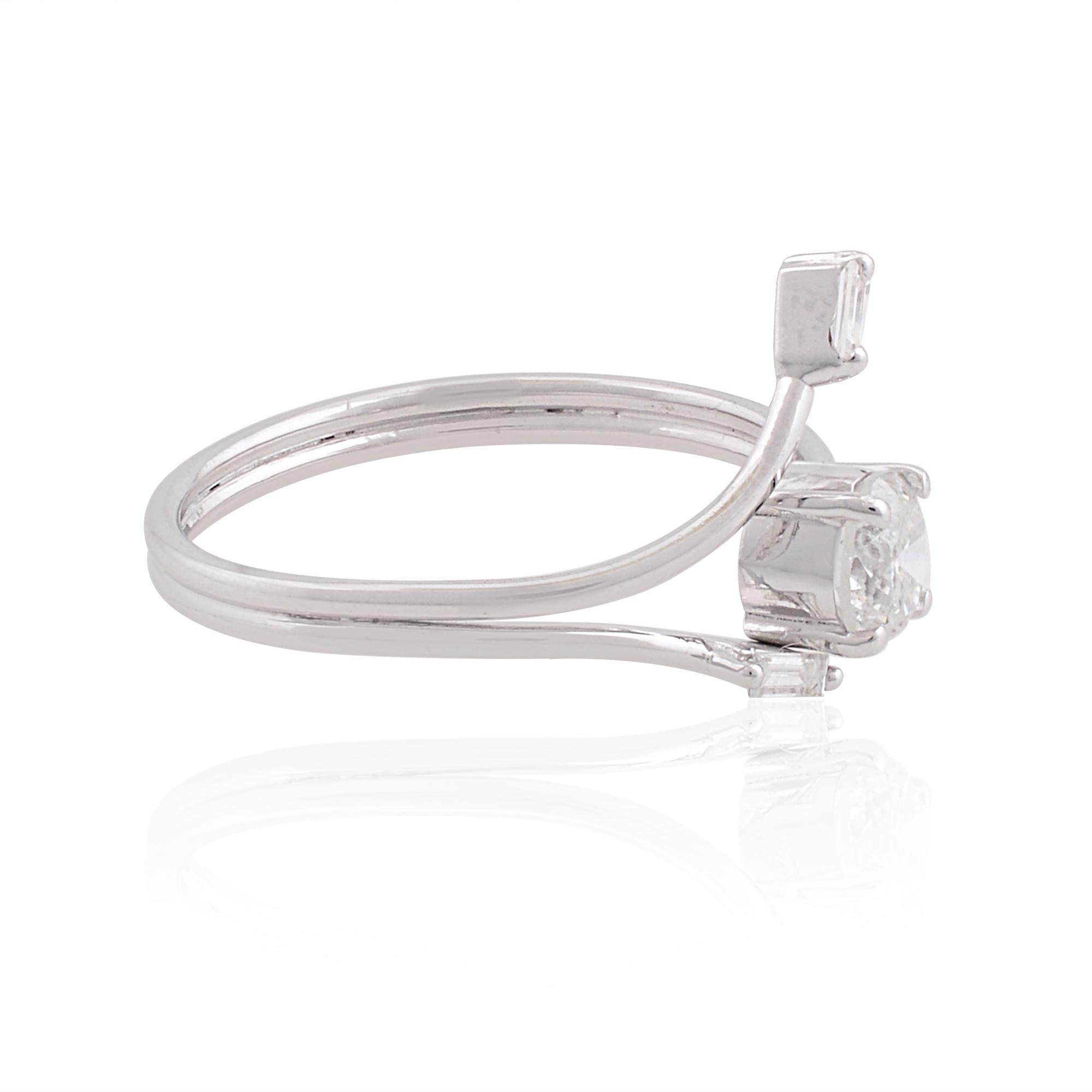Baguette Cut 0.57 Carat SI/HI Round Baguette Diamond Promise Ring 10 Karat White Gold Jewelry For Sale