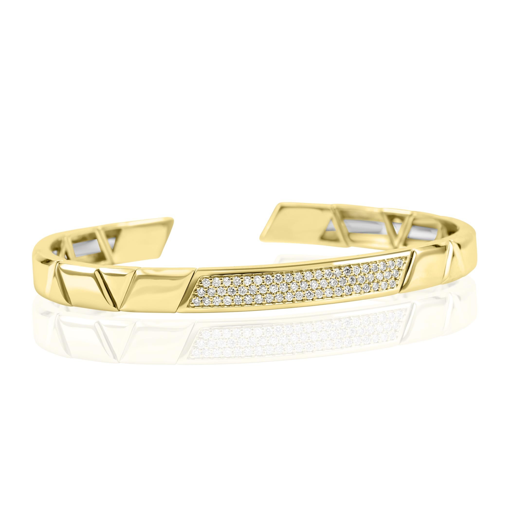 Ce magnifique bracelet semi-flexible est serti d'une gamme éblouissante de diamants blancs ronds, chacun d'entre eux étant serti avec précision pour créer un flux d'étincelles continu et sans faille. D'un poids total de 0,57 carat, ces diamants