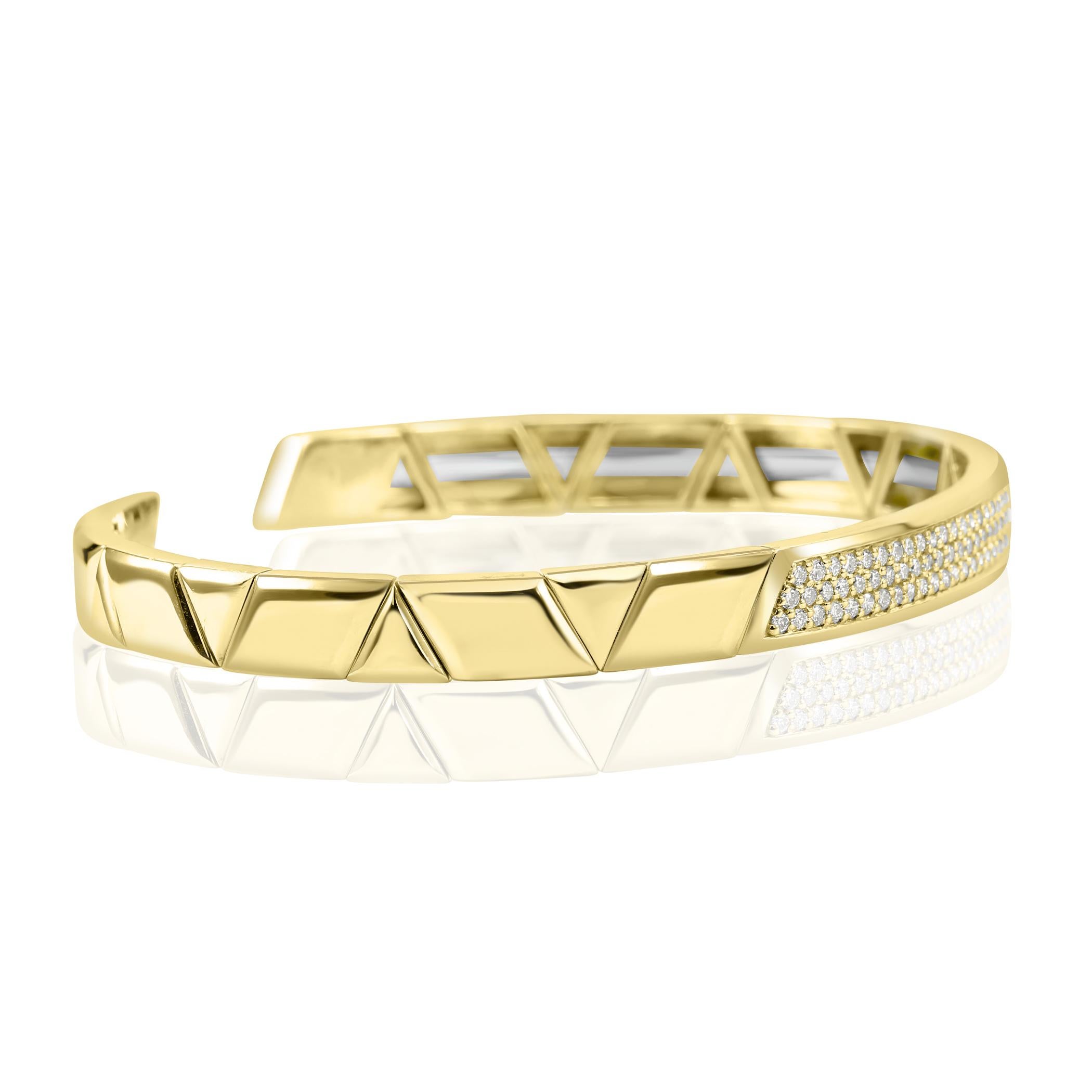 Moderne Bracelet manchette de luxe semi-flexible en or jaune 14 carats avec diamants blancs ronds de 0,57 carat en vente
