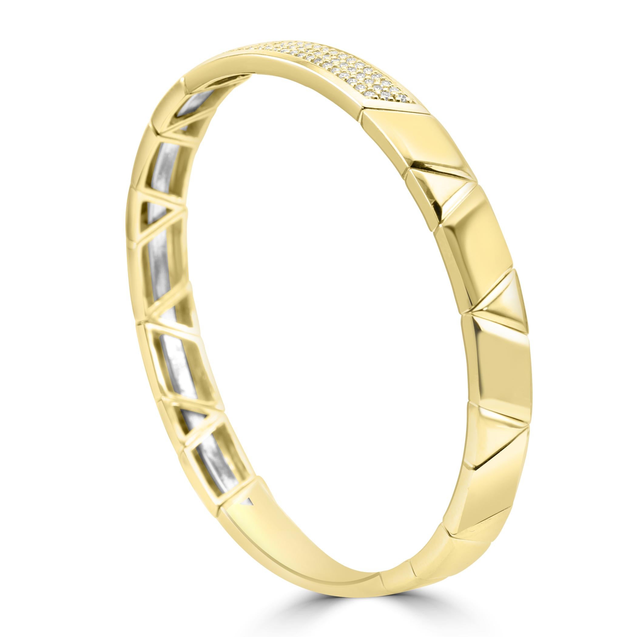 Bracelet manchette de luxe semi-flexible en or jaune 14 carats avec diamants blancs ronds de 0,57 carat Neuf - En vente à New York, NY