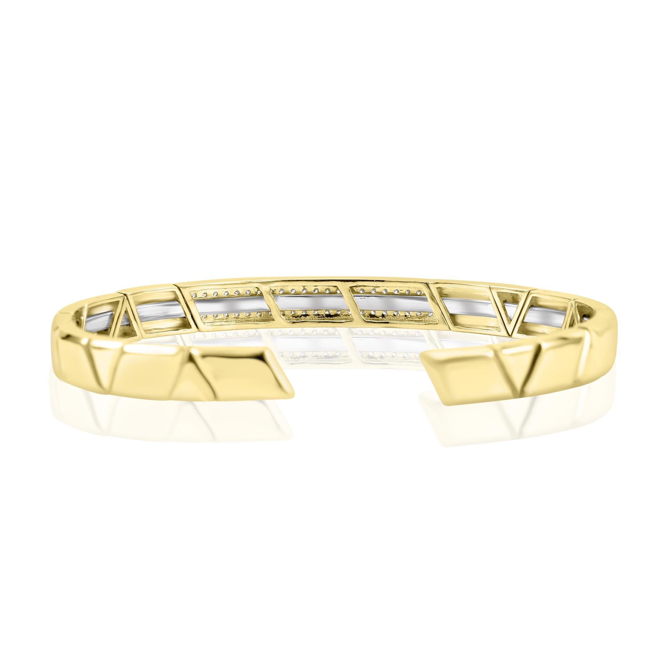 Bracelet manchette de luxe semi-flexible en or jaune 14 carats avec diamants blancs ronds de 0,57 carat Unisexe en vente