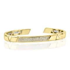 Brazalete de lujo semiflexible de oro amarillo de 14 quilates con diamante blanco redondo de 0,57 quilates