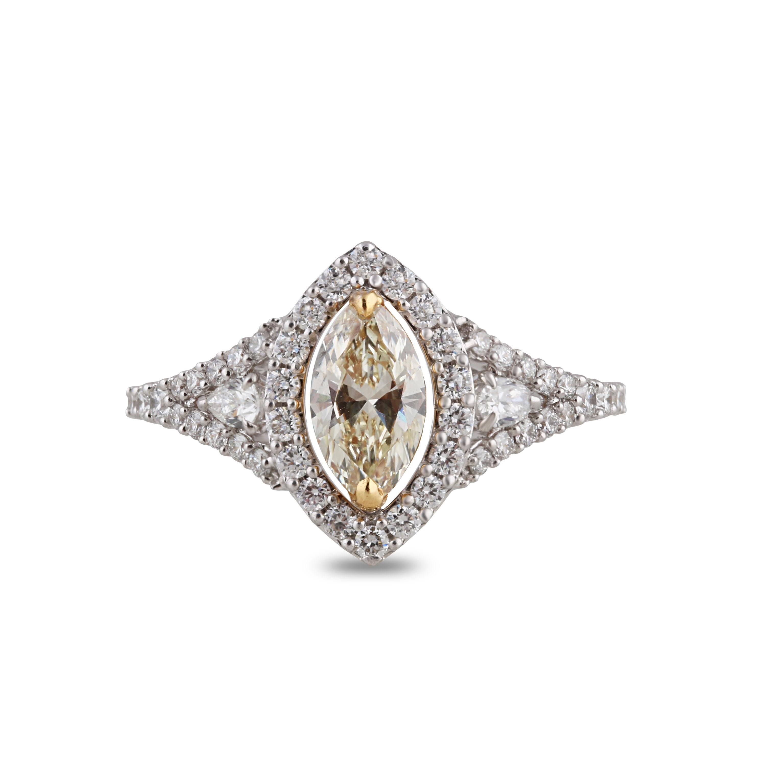 Marquise Cut Studio Rêves  0.57 Carat Yellow Marquise Engagement Ring in 18 Karat Gold For Sale