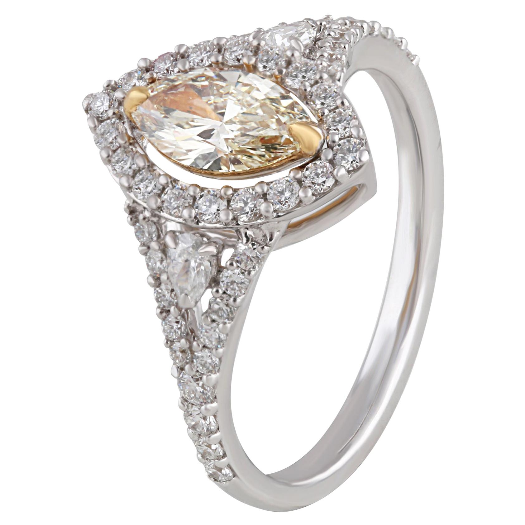 Studio Rêves  0.57 Carat Yellow Marquise Engagement Ring in 18 Karat Gold For Sale