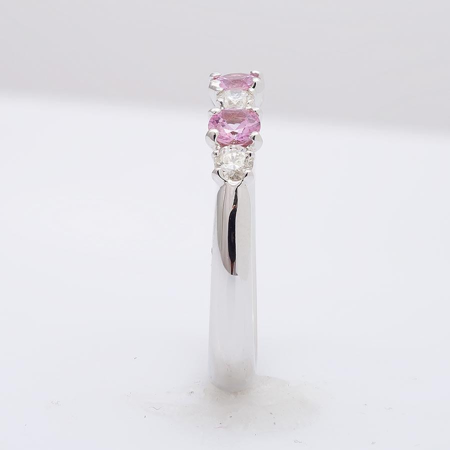 Mixed Cut 0.57 Carats Pink Sapphires Diamonds set in 18K White Gold Ring For Sale