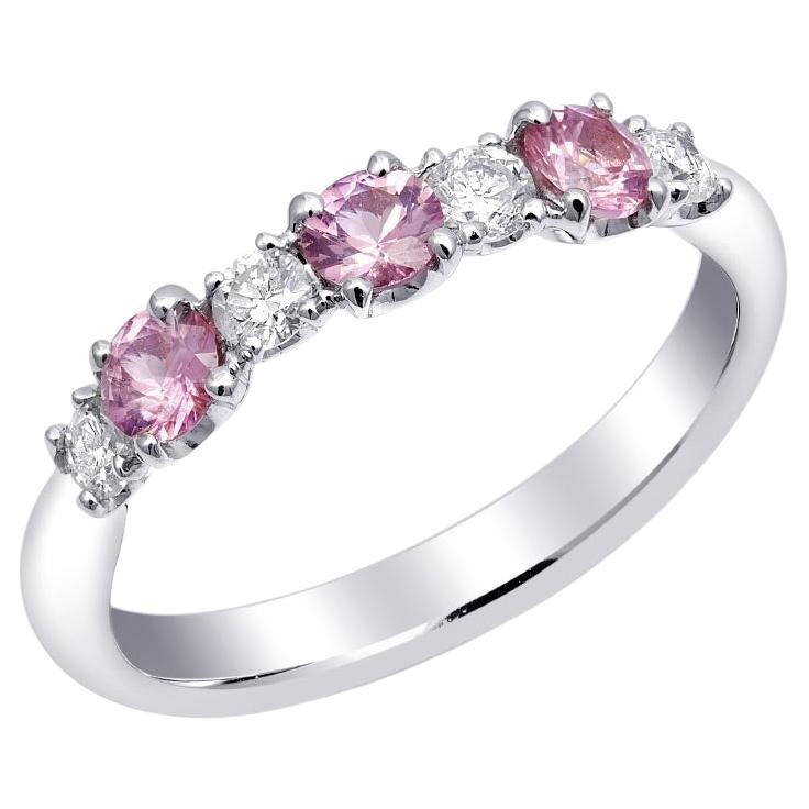 0.57 Carats Pink Sapphires Diamonds set in 18K White Gold Ring