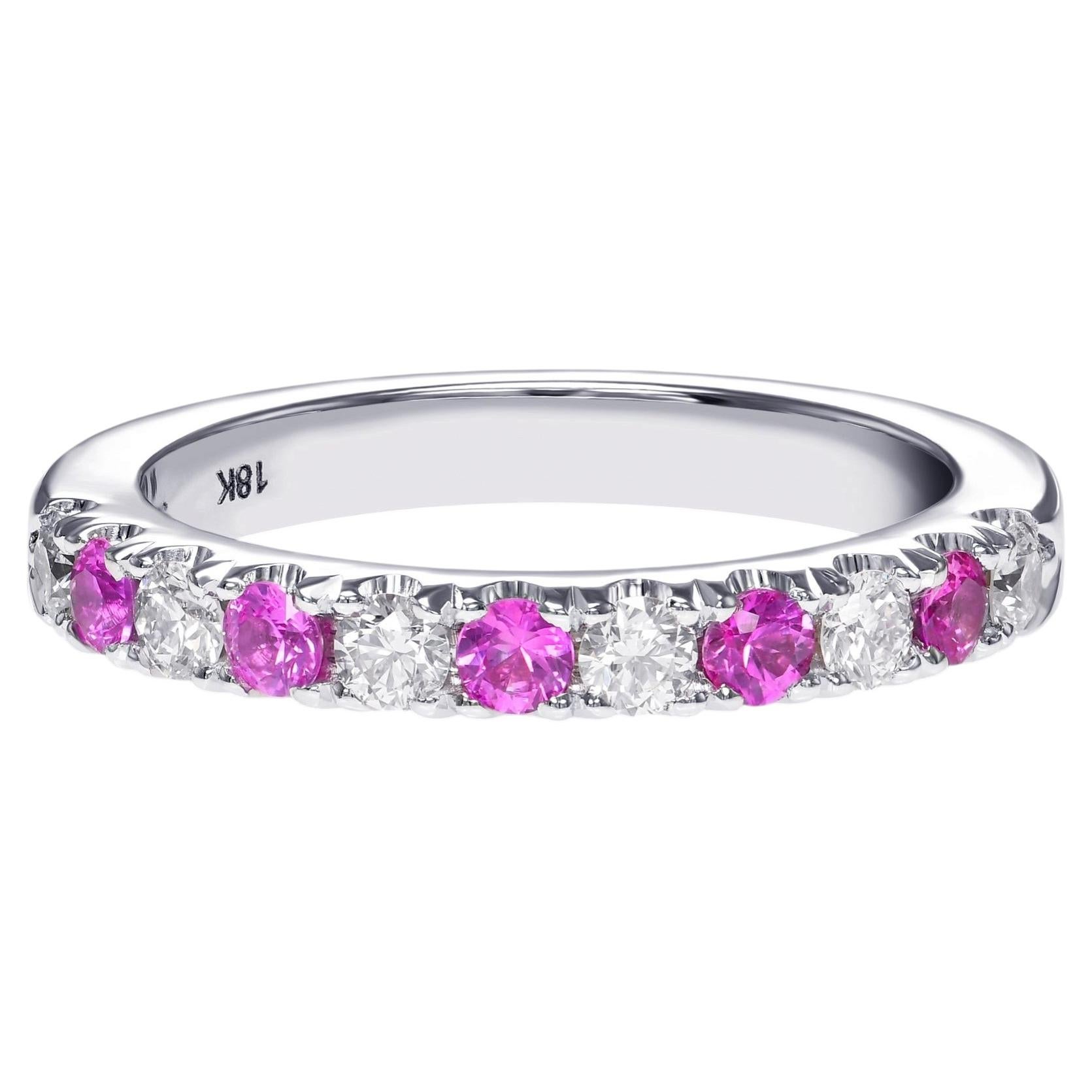 0.57 cts tw Pink Sapphire and Diamond Round Brilliant Diamond Wedding Band Ring