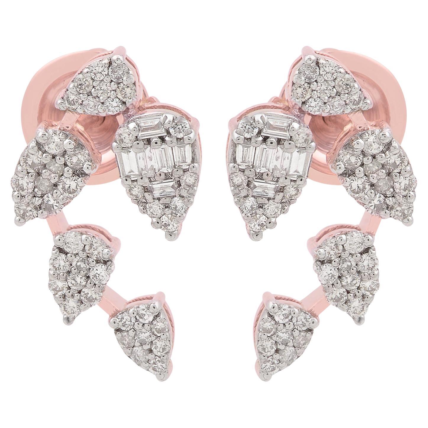 0,570 Karat Baguette-Diamant-Blatt-Ohrstecker aus massivem 18k Roségold mit feinem Schmuck