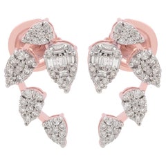 0,570 Karat Baguette-Diamant-Blatt-Ohrstecker aus massivem 18k Roségold mit feinem Schmuck