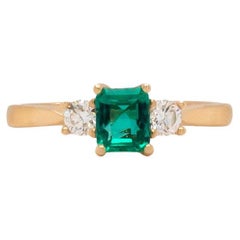 0.57ct Colombian Emerald & Diamond 18K Yellow Gold Three-Stone Engagement Ring