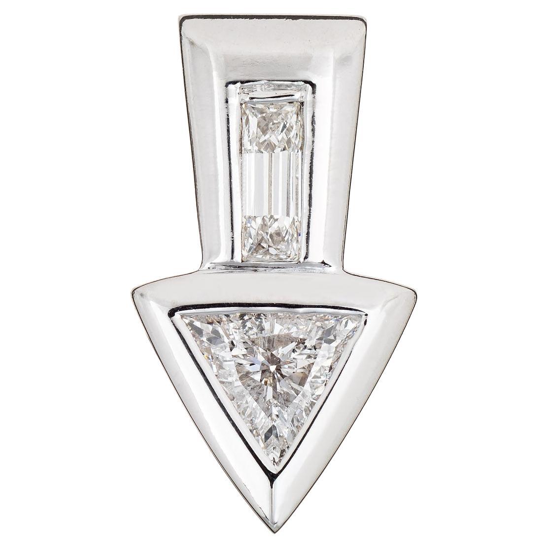 0.57ct Diamond Arrow Pendant Estate 14k White Gold Charm Fine Vintage Jewelry