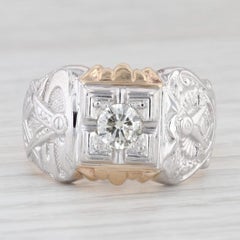 0.57ct Diamond Past Master Ring 14k Gold Size 11.5 Masonic Signet Square Compass