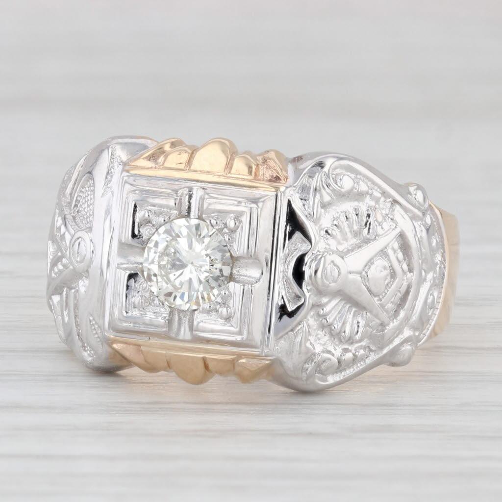 0,57 Karat Diamant Past Master Ring 14k Gold Größe 11,5 Masonic Signet Quadratischer Kompass im Zustand „Gut“ in McLeansville, NC