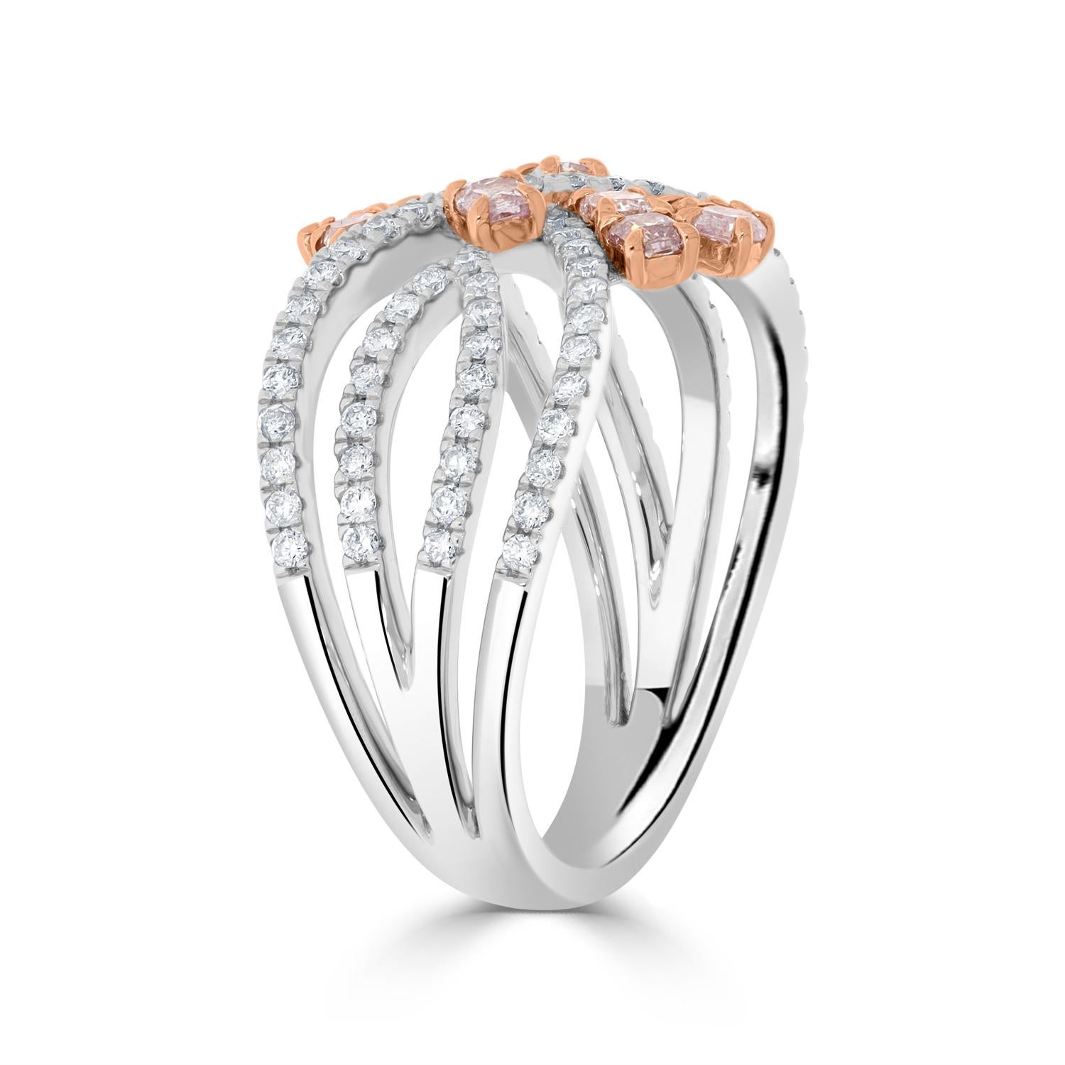 Modern 0.57ct Pink Diamond Ring with 0.47tct Diamonds Set in 14K Two Tone Gold