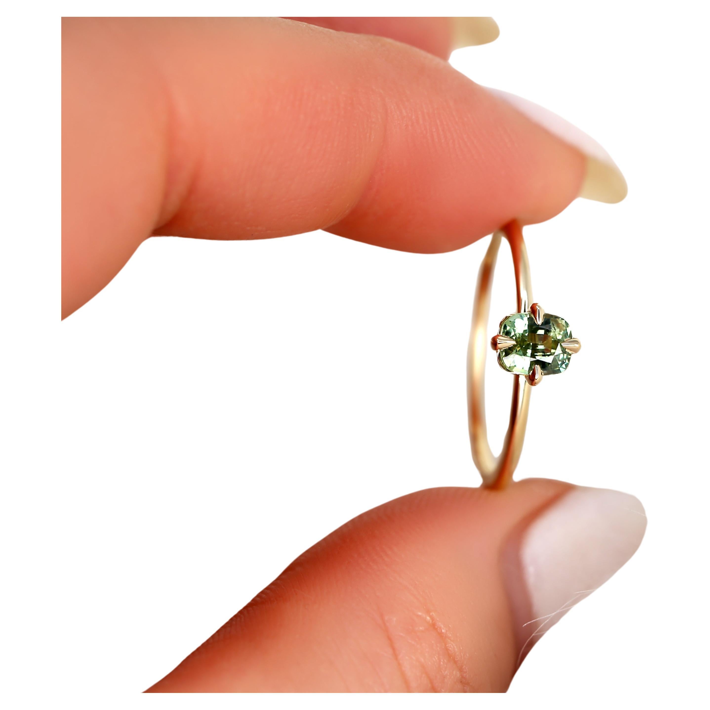 0.57ct Rita 14kt Yellow Gold Green Tea Teal Sapphire Radiant Solitaire Ring